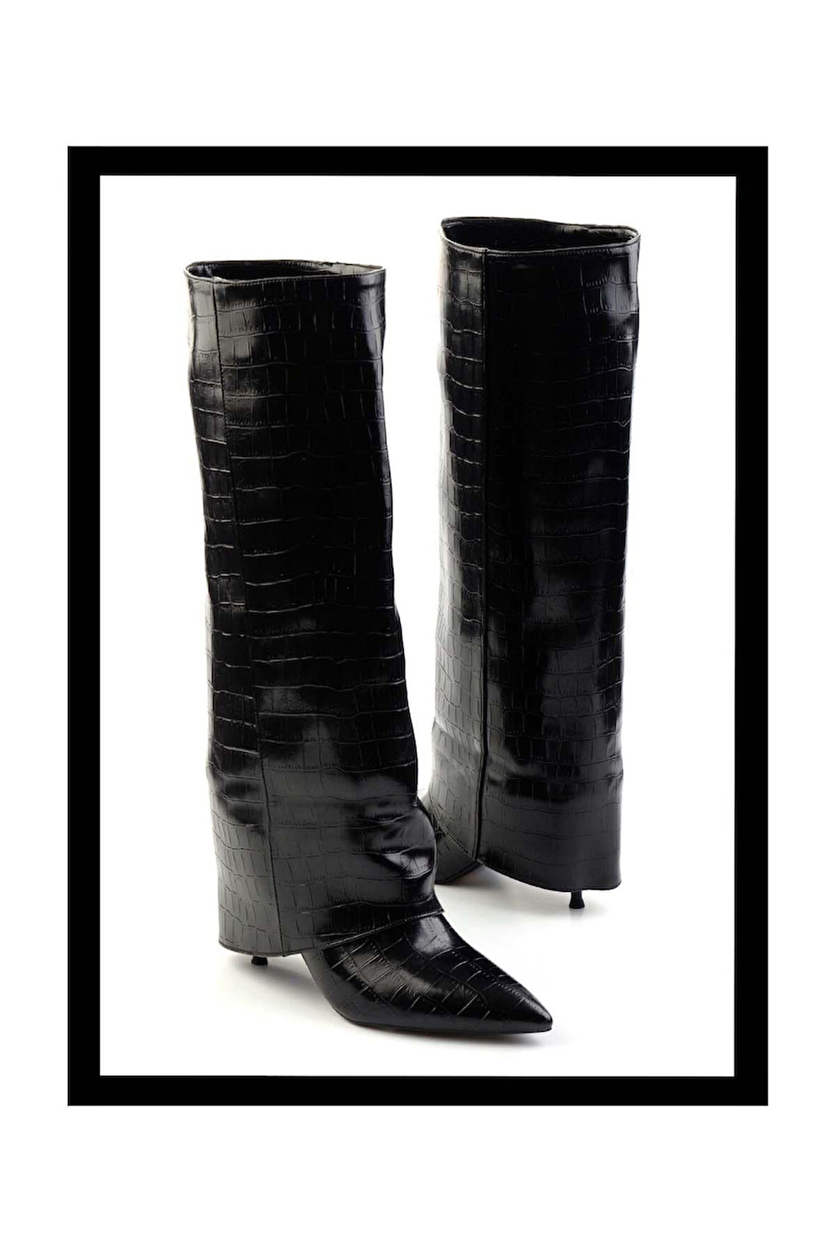 Siyah Kroko  Kadın Çizme K03209022011