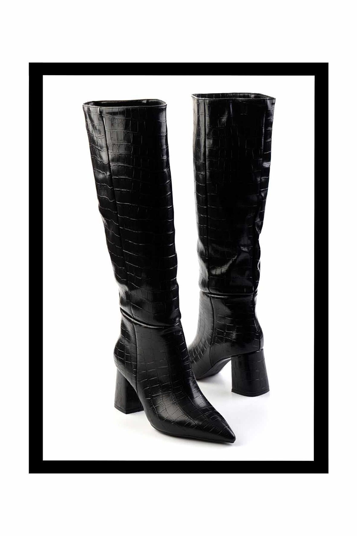 Siyah Kroko  Kadın Çizme K03667232011
