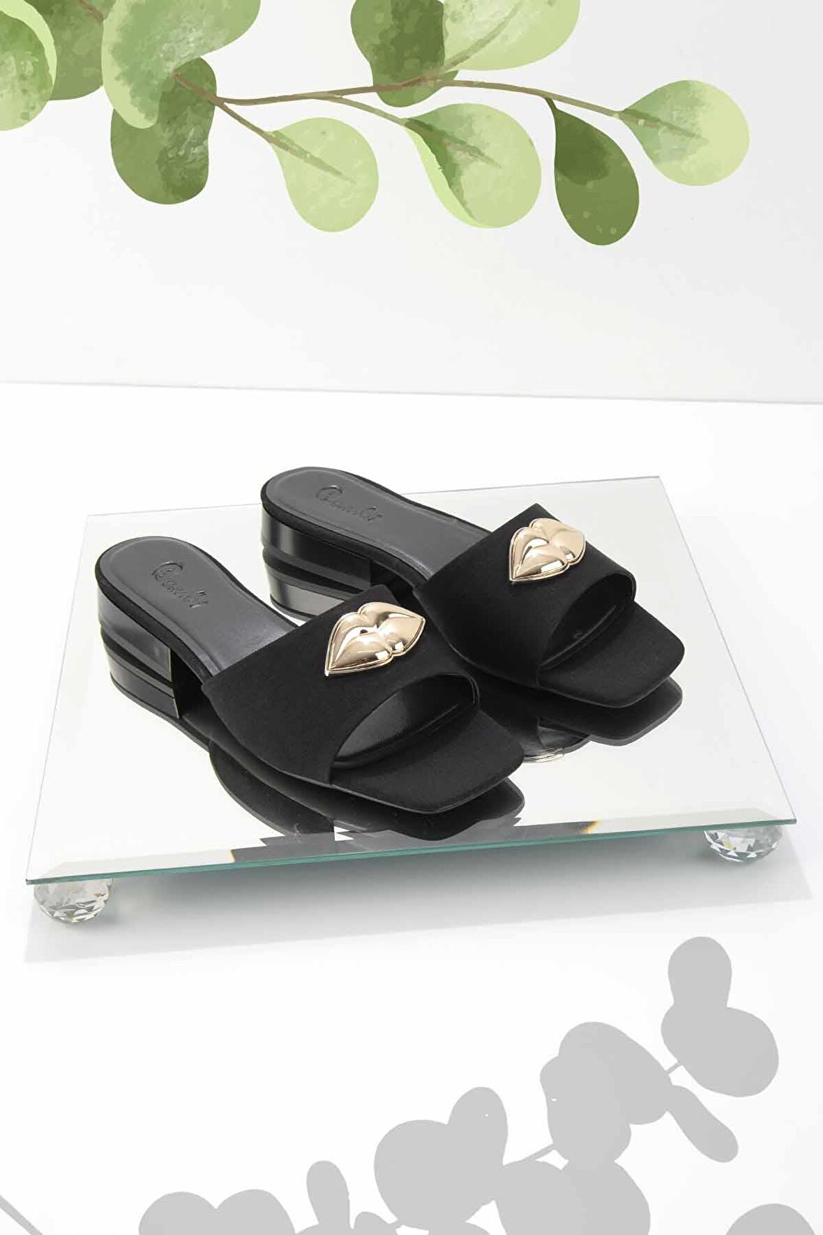 Bambi Mat Siyah Saten  Kadın Terlik K04213286038