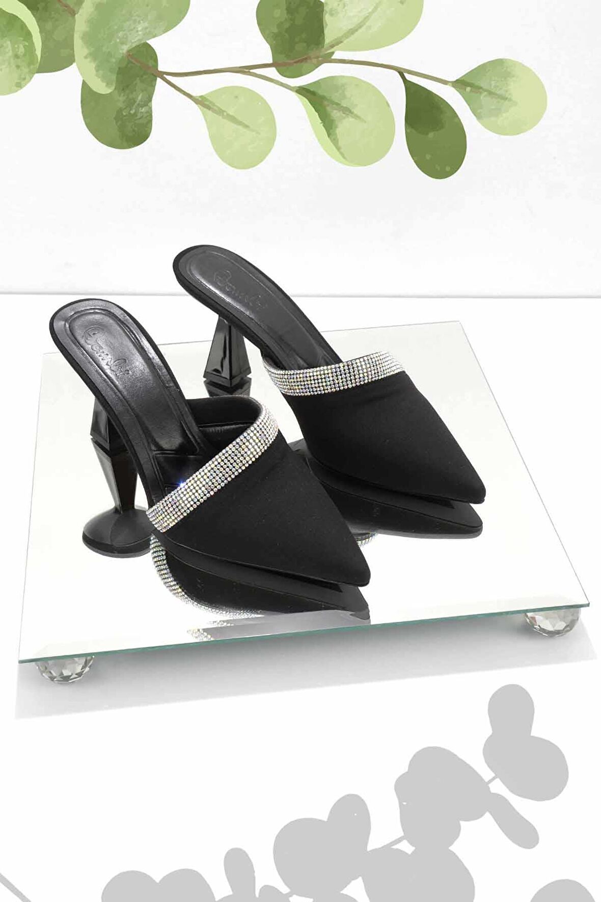 Bambi Mat Siyah Saten  Kadın Terlik K04231222238