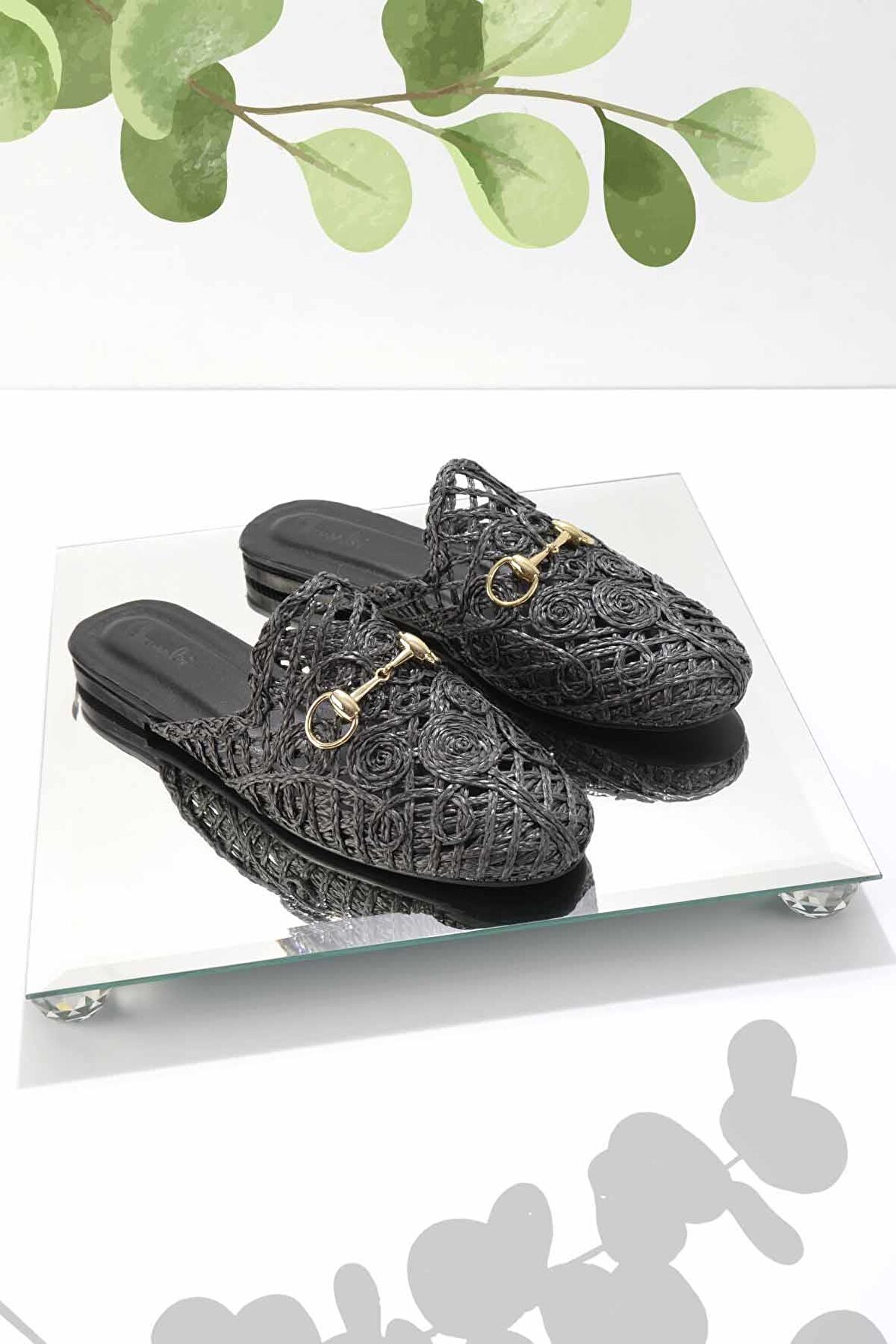 Bambi Siyah Örgü  Kadın Terlik K04292766916