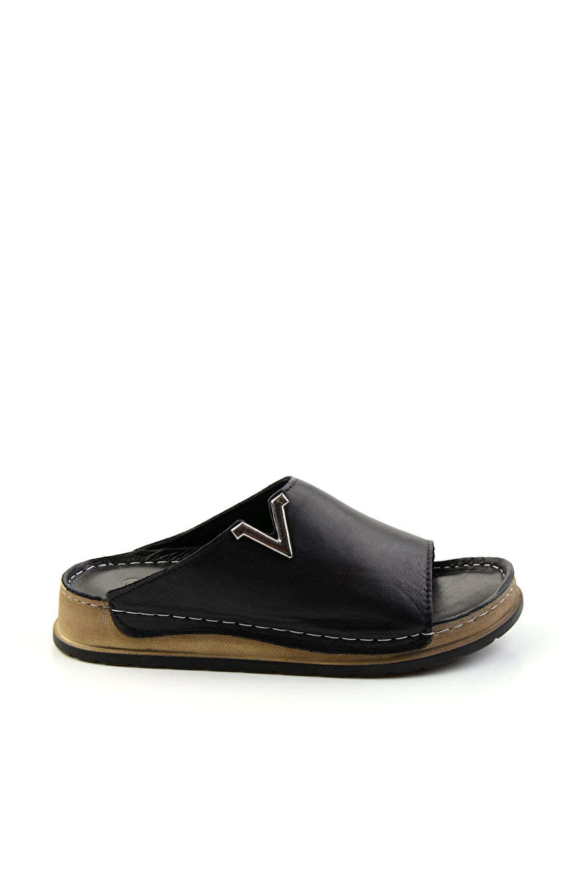 Siyah Hakiki Deri Kadın Terlik K04331030803