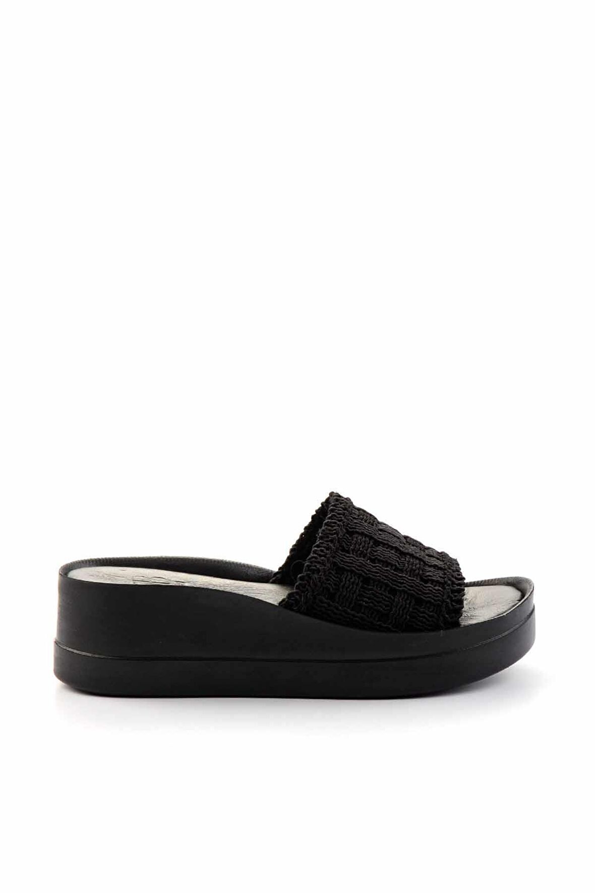 Siyah Örgü Hakiki Deri Kadın Terlik K04331555516