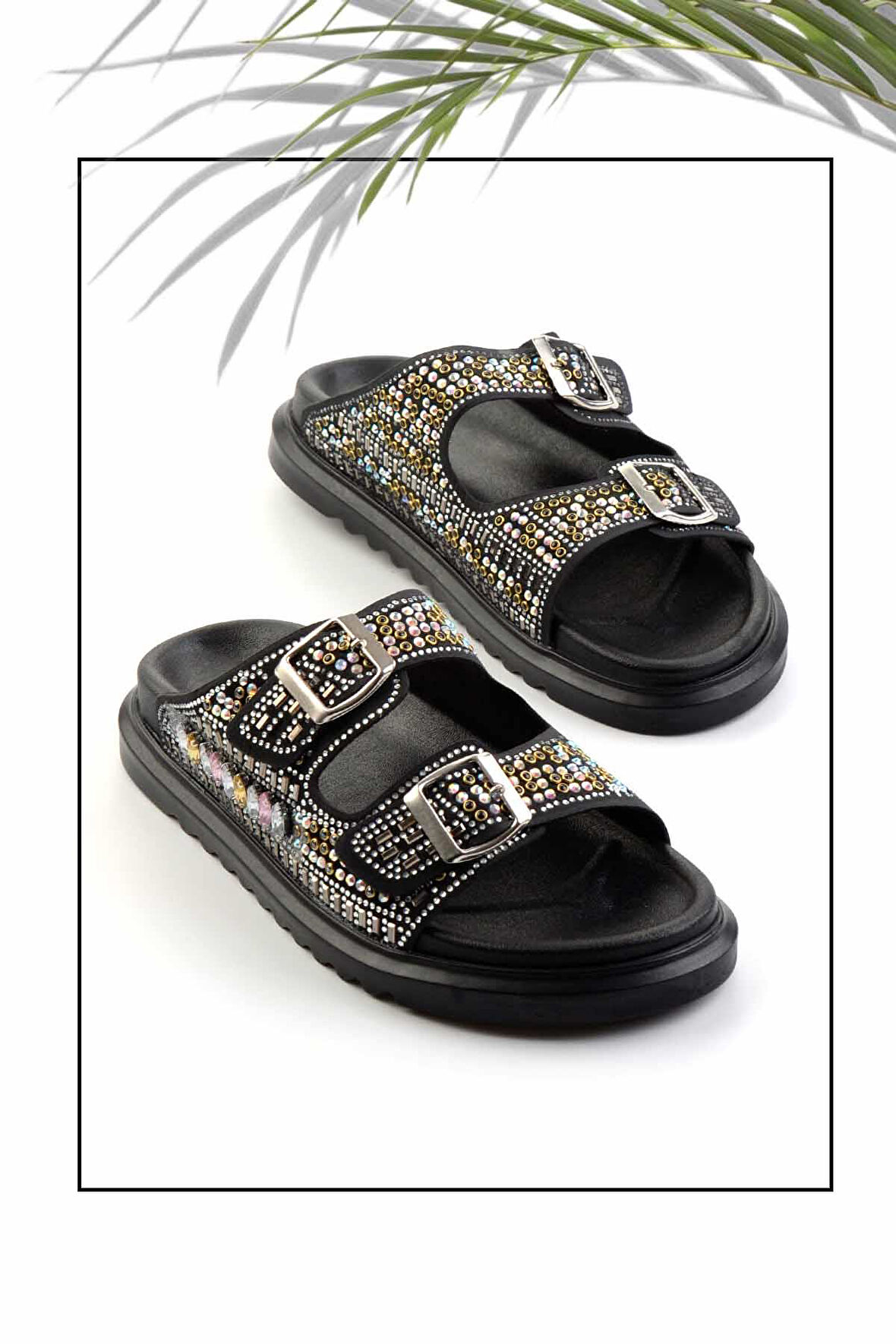 Siyah Taşlı  Kadın Terlik K04545005087