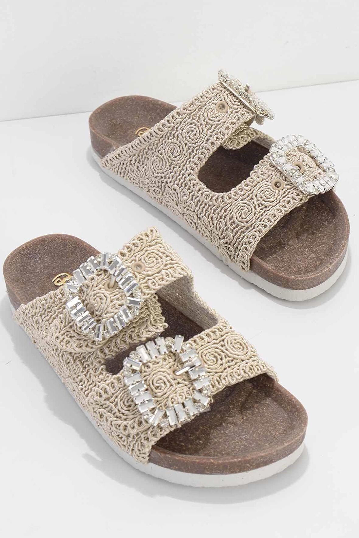 Bambi Bej Örgü  Kadın Terlik K04545132216