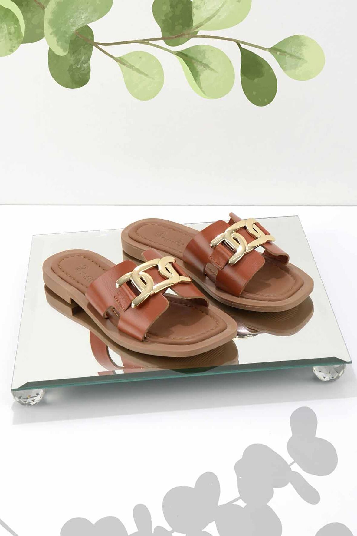 Bambi Turuncu Hakiki Deri Kadın Terlik K04826017103