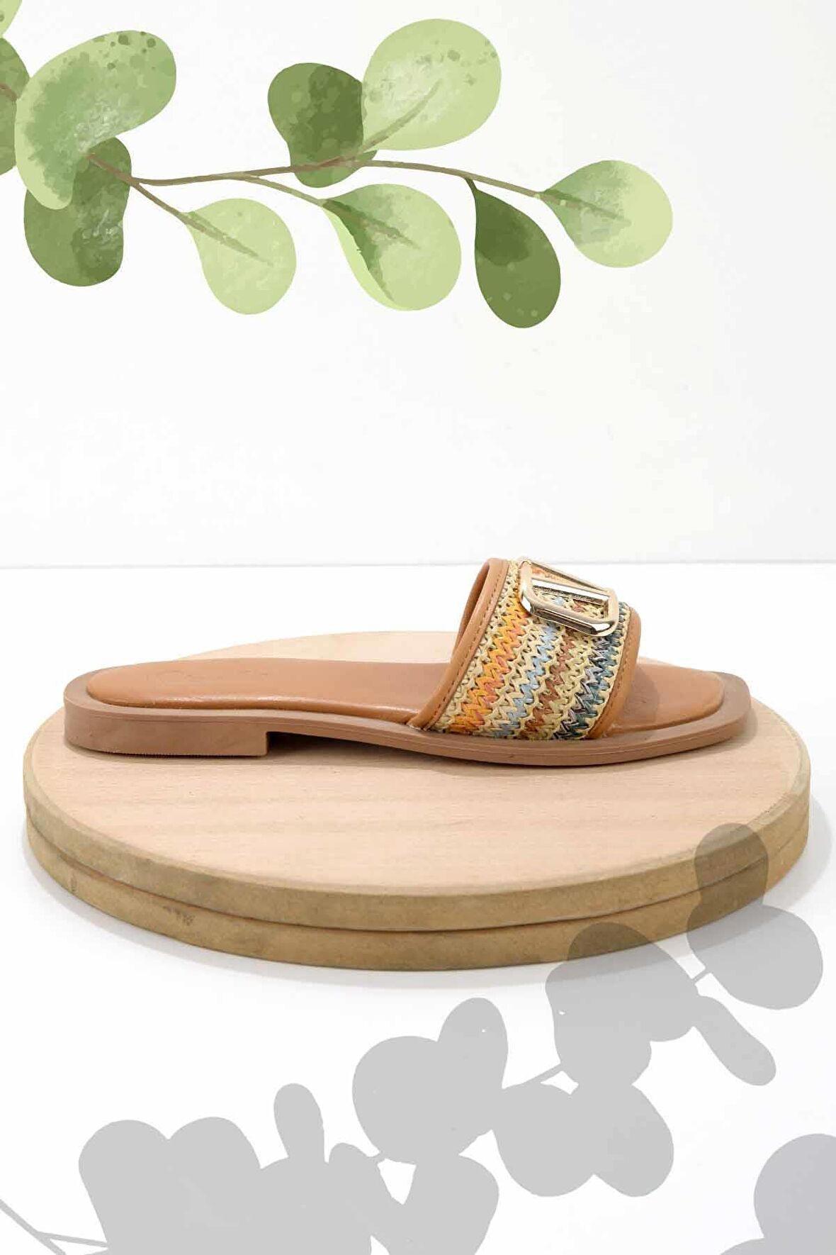 Hardal Çok Renkli Hasır  Kadın Terlik K04862501428