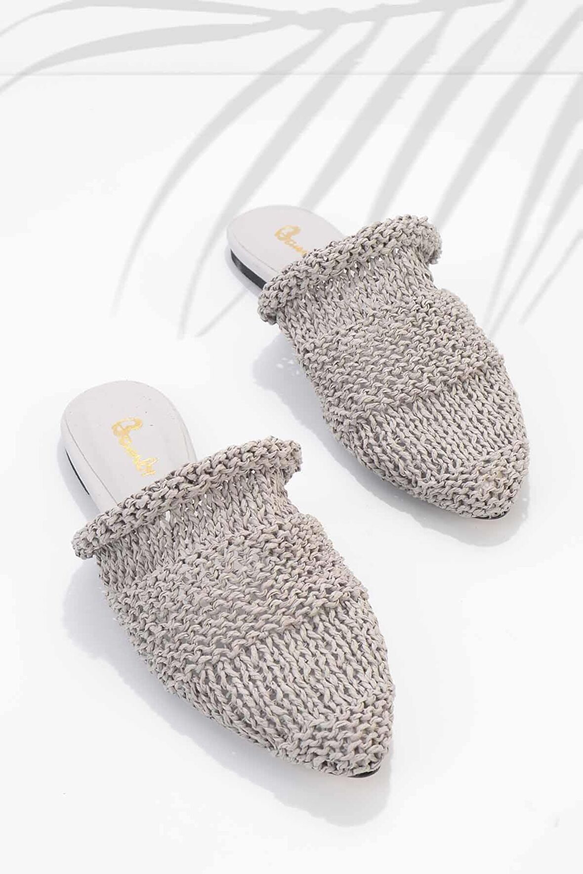 Bambi Gri Örgü  Kadın Terlik K04946202016
