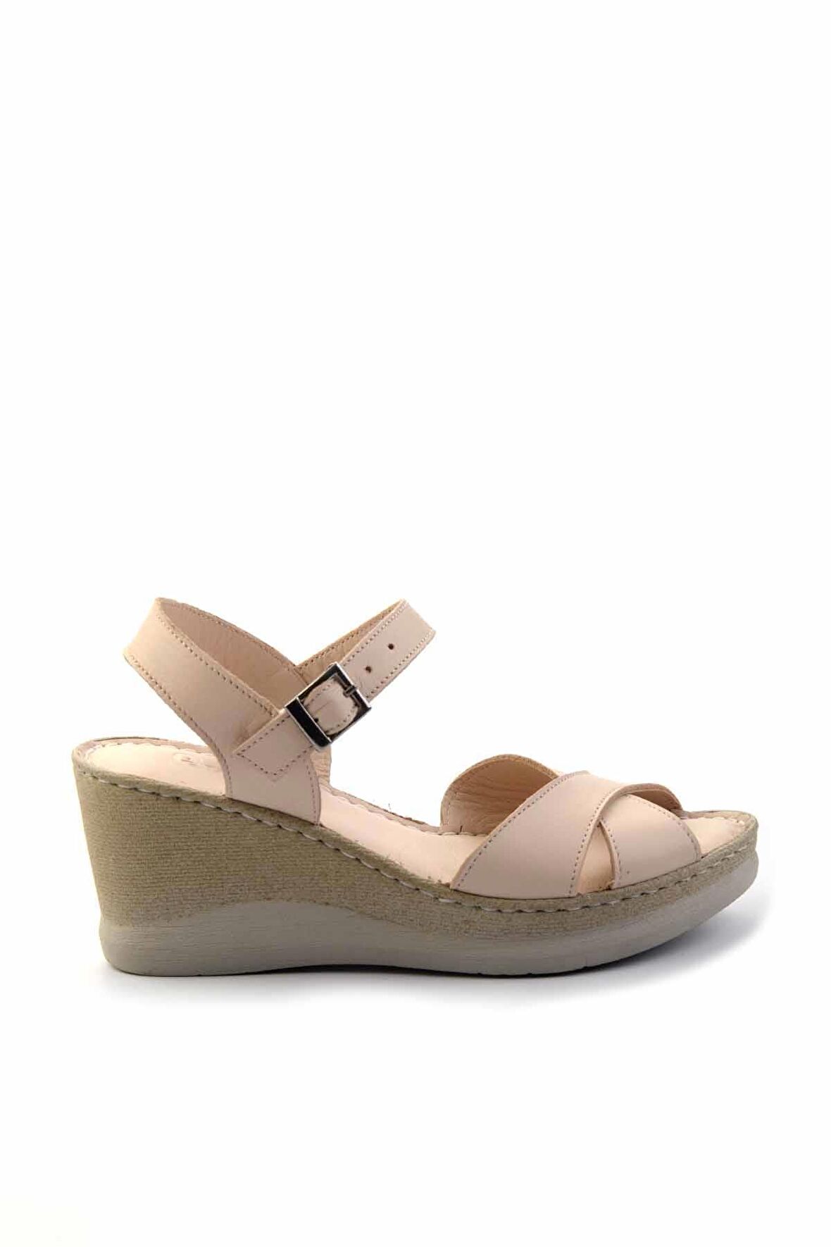 Bej Hakiki Deri Kadın Dolgu Topuklu Ayakkabı K05281018403