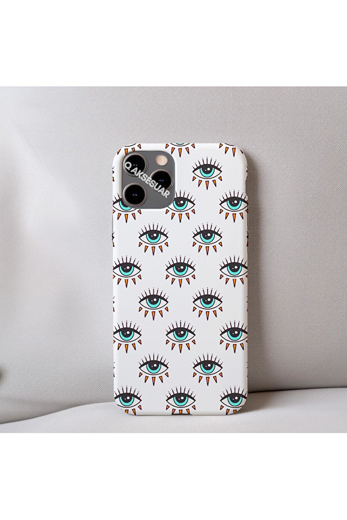 İphone SE 2.Nesil (2020) Uyumlu İçi Kadife Göz Desenli Telefon Kılıfı