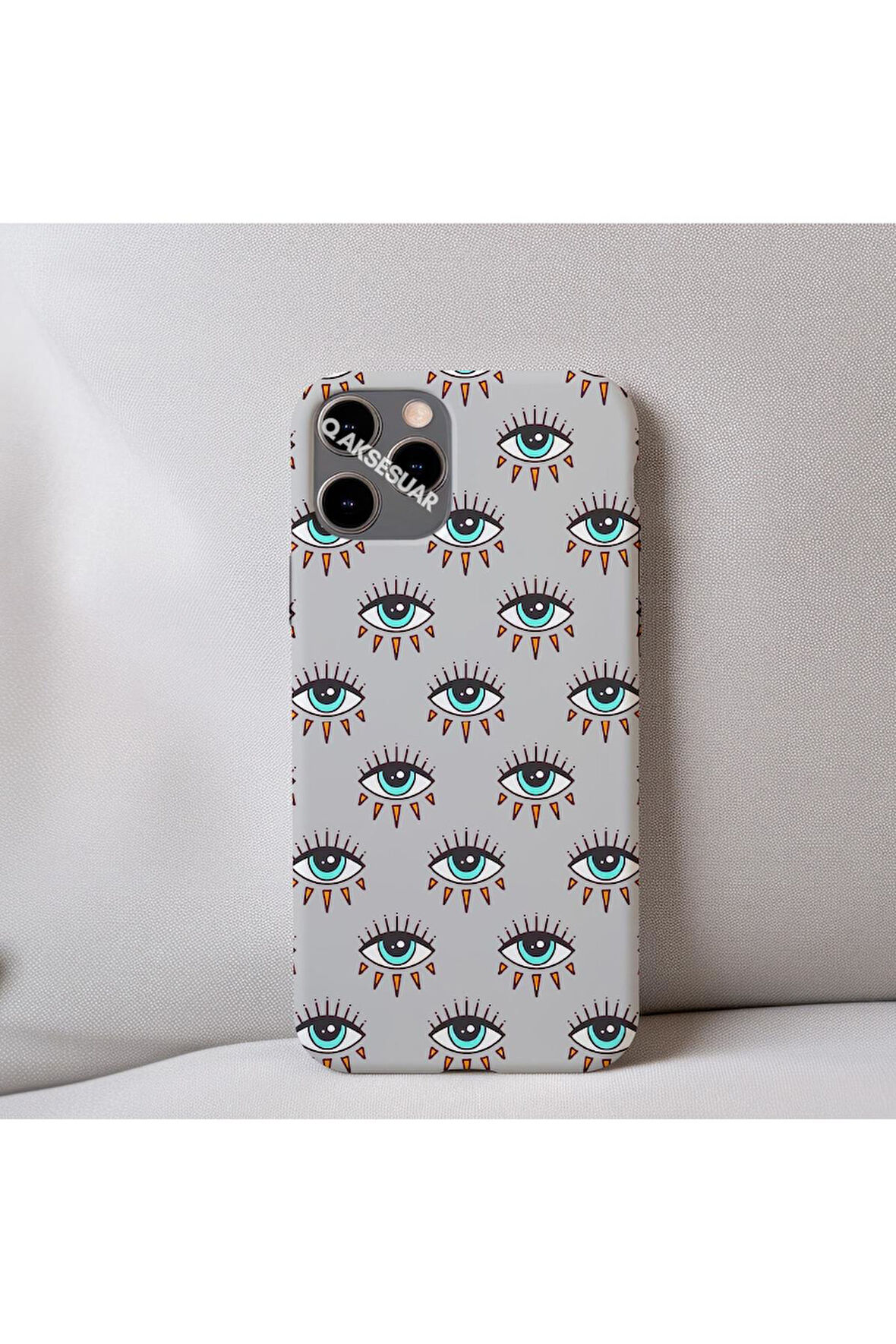 İphone XS Uyumlu İçi Kadife Göz Desenli Telefon Kılıfı