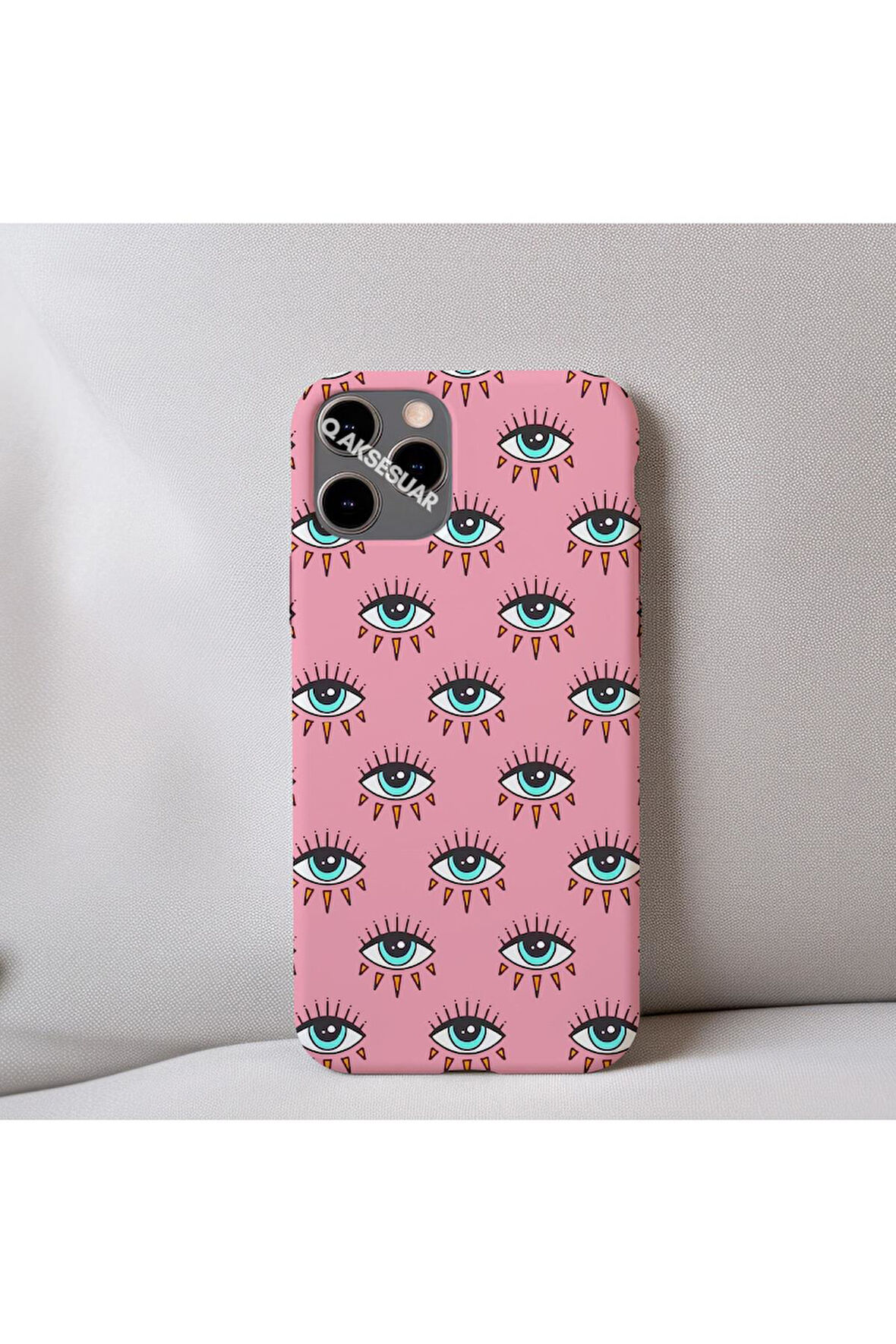 İphone 14 Uyumlu İçi Kadife Göz Desenli Telefon Kılıfı