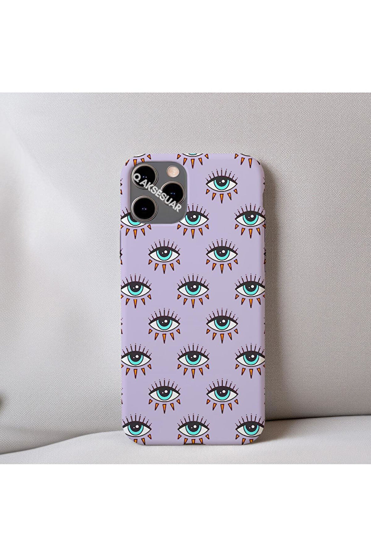 İphone 15 Pro Uyumlu İçi Kadife Göz Desenli Telefon Kılıfı