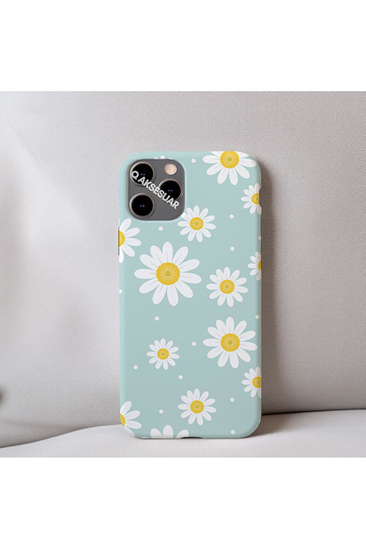 İphone 8 Plus Uyumlu Papatya Desenli İçi Kadife Silikon Tasarım Telefon Kılıfı Kapak