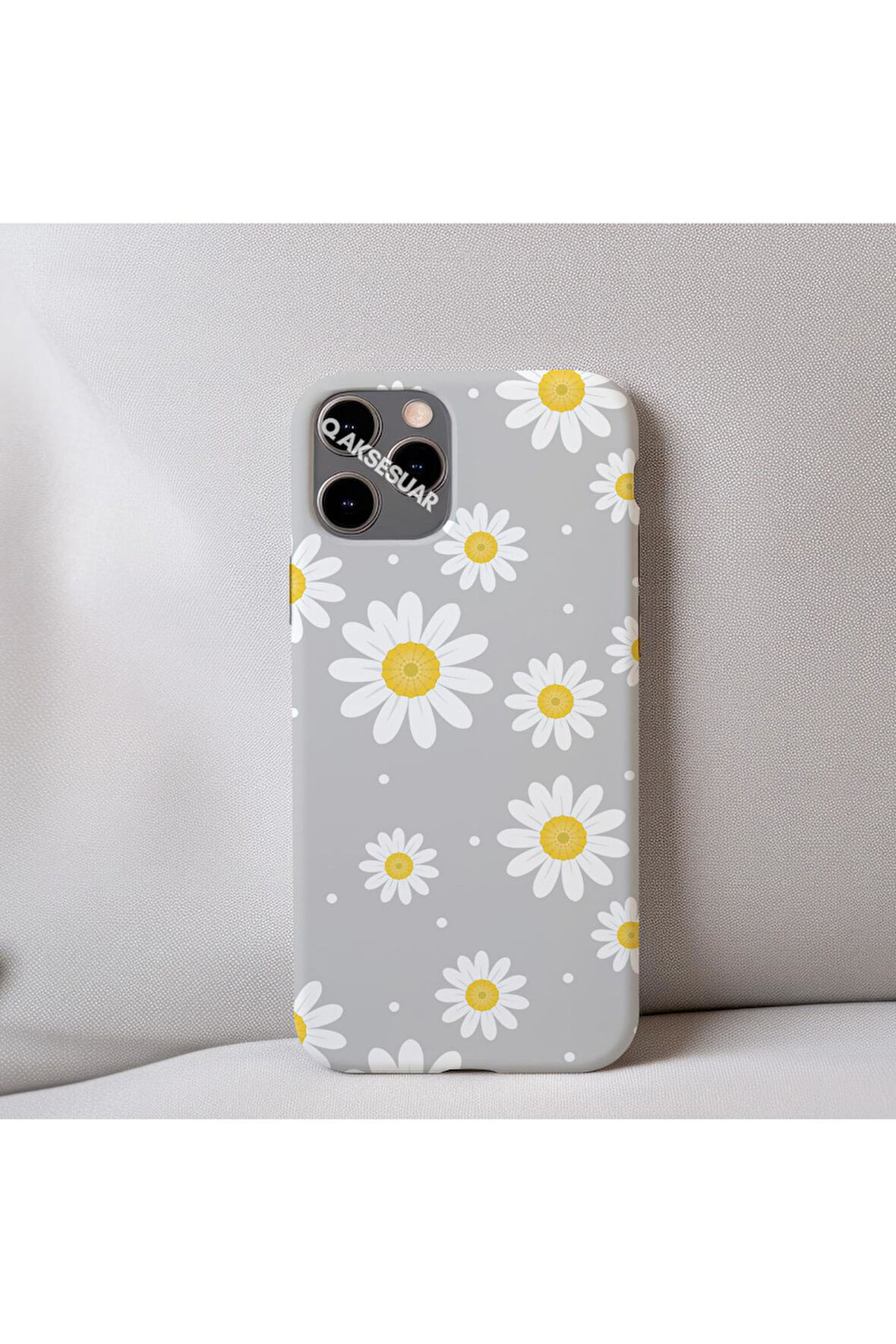 İphone 12 Mini Uyumlu Papatya Desenli İçi Kadife Silikon Tasarım Telefon Kılıfı Kapak