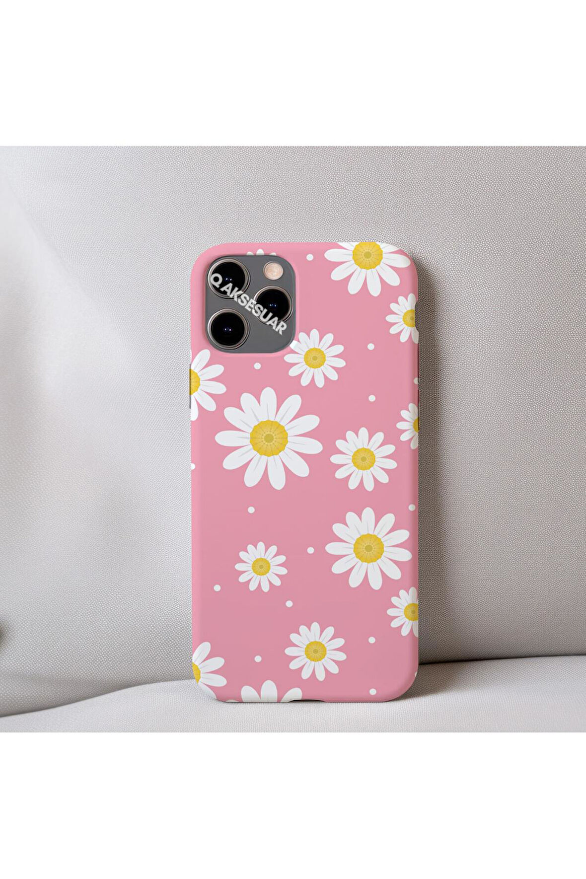 İphone 15 Pro Max Uyumlu Papatya Desenli İçi Kadife Silikon Tasarım Telefon Kılıfı Kapak