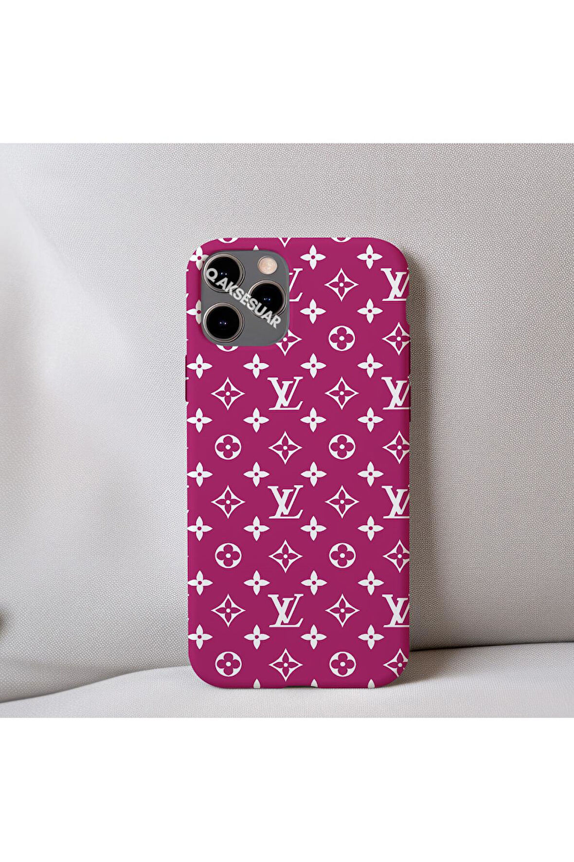 İphone 7 Plus Uyumlu İçi Kadife LV Desenli Tasarım Telefon Kılıfı