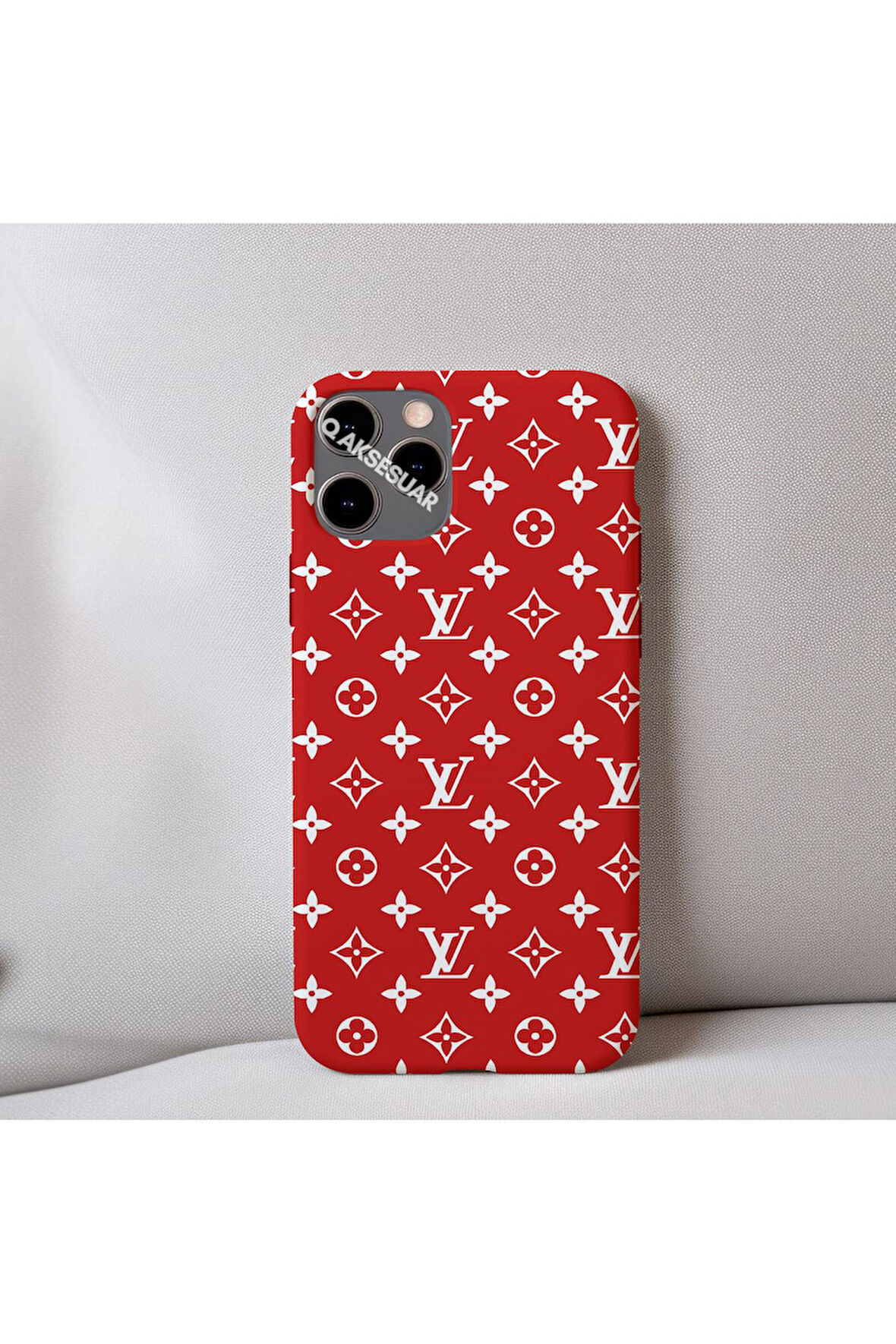 İphone 13 Uyumlu İçi Kadife LV Desenli Tasarım Telefon Kılıfı