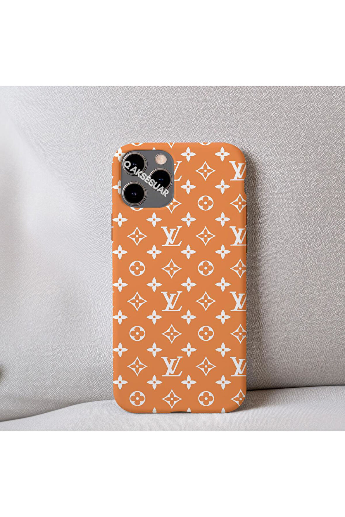 İphone 13 Pro Max Uyumlu İçi Kadife LV Desenli Tasarım Telefon Kılıfı