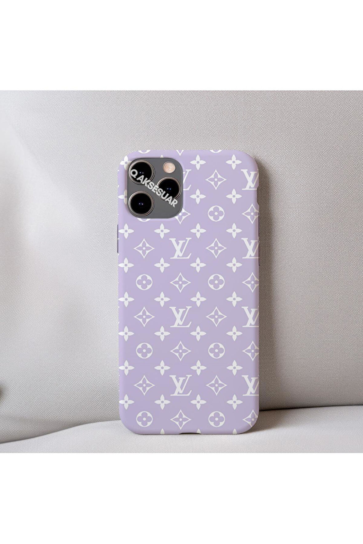 İphone 14 Plus Uyumlu İçi Kadife LV Desenli Tasarım Telefon Kılıfı