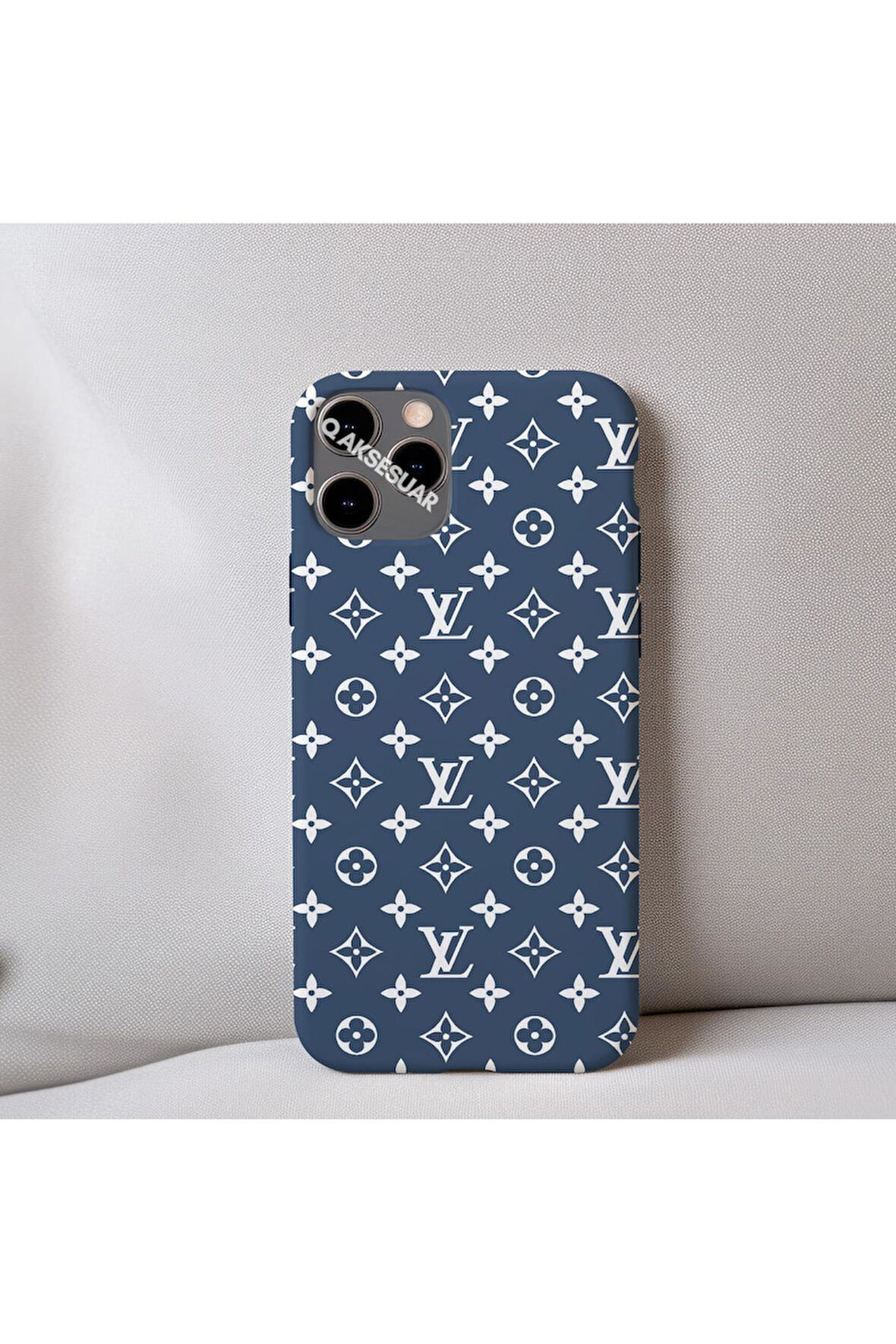 İphone 14 Plus Uyumlu İçi Kadife LV Desenli Tasarım Telefon Kılıfı