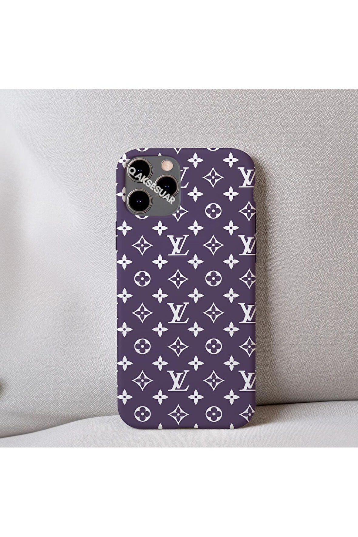 İphone 15 Uyumlu İçi Kadife LV Desenli Tasarım Telefon Kılıfı