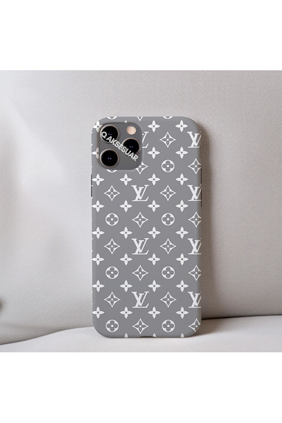 İphone 15 Uyumlu İçi Kadife LV Desenli Tasarım Telefon Kılıfı