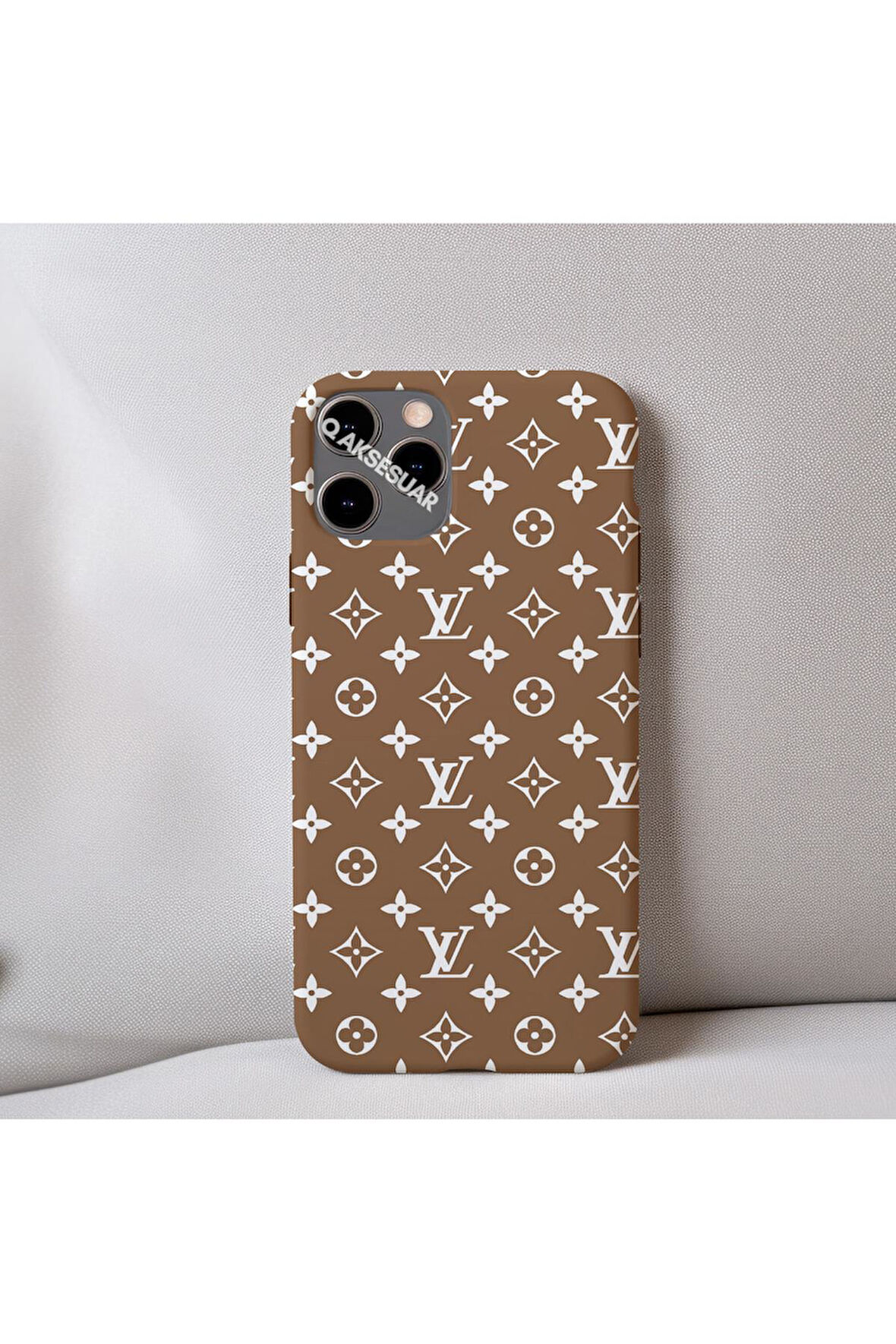 İphone 15 Plus Uyumlu İçi Kadife LV Desenli Tasarım Telefon Kılıfı