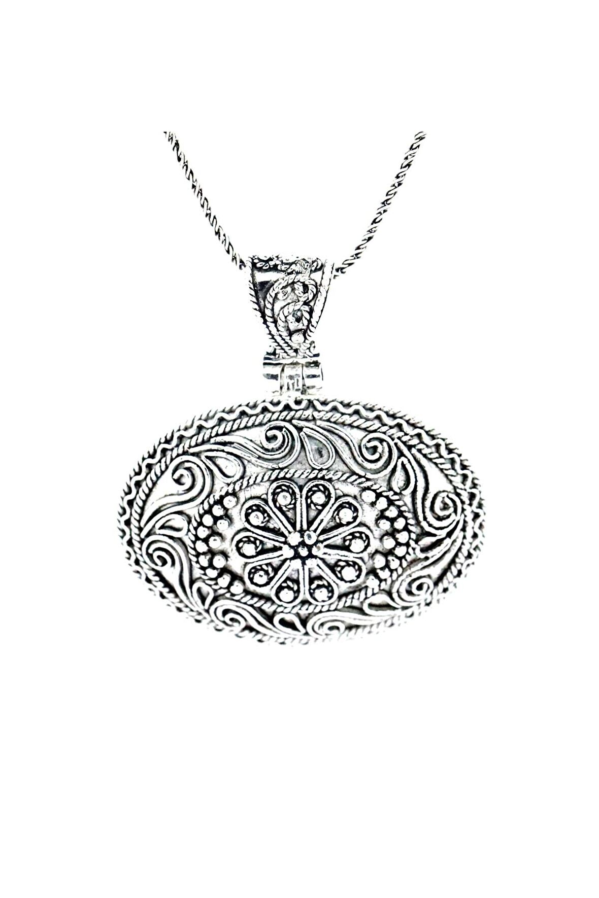 El Işi Oval Motifli Telkari Kolye