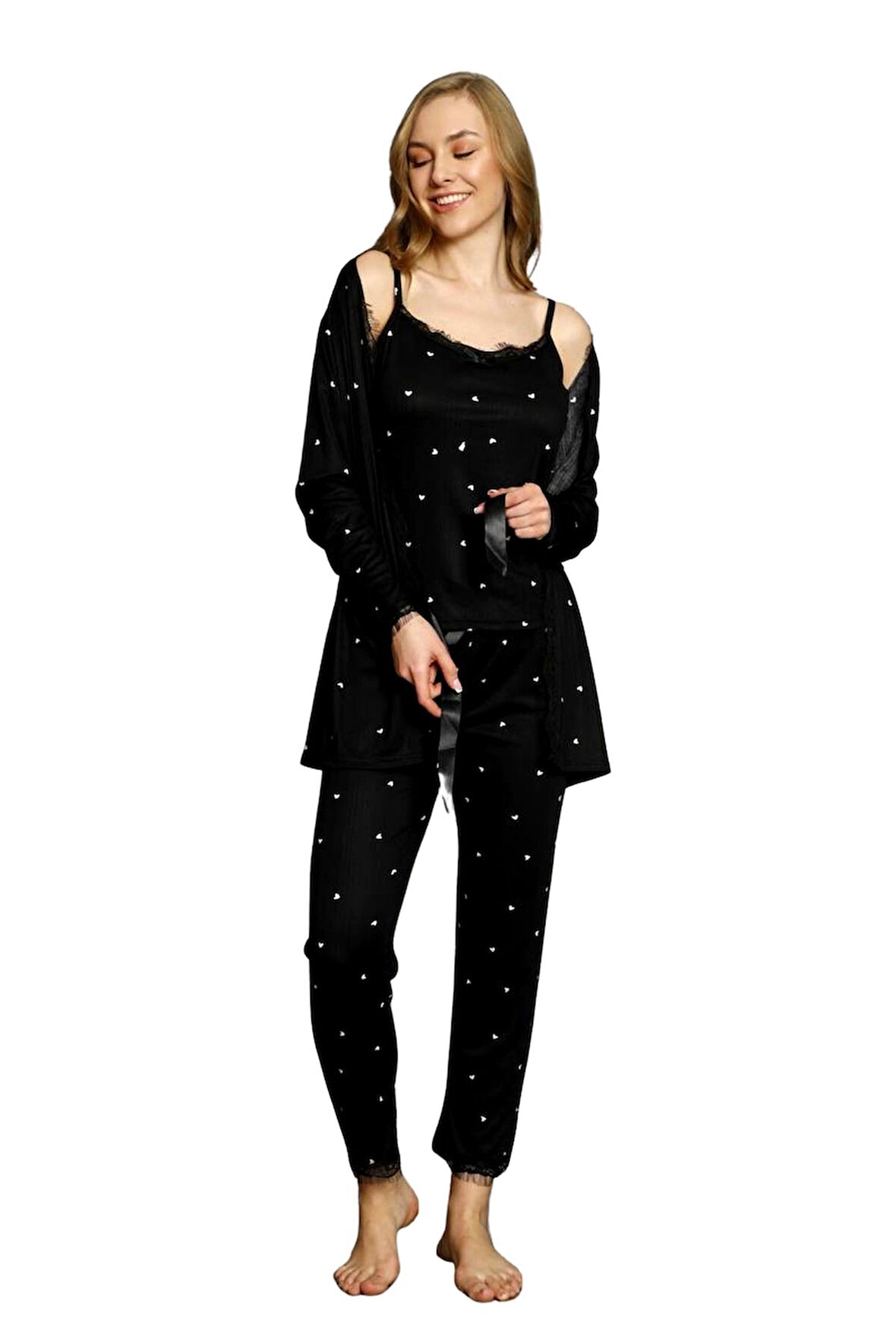 Sabahlıklı Dantel Detaylı Pegasus Kadın Pijama Takımı-Çeyizlik Takım- Geniş Beden Aralığı