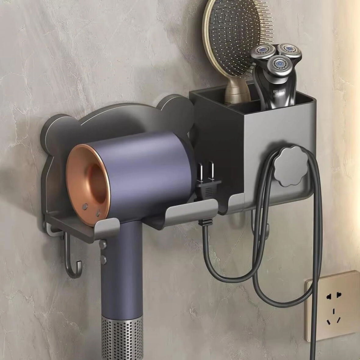 Microcase Çok Fonksiyonlu Saç Kurutma Makinası ve Banyo Malzemeleri İçin Düzenleyici Askılık Stand - SİYAH AL5050