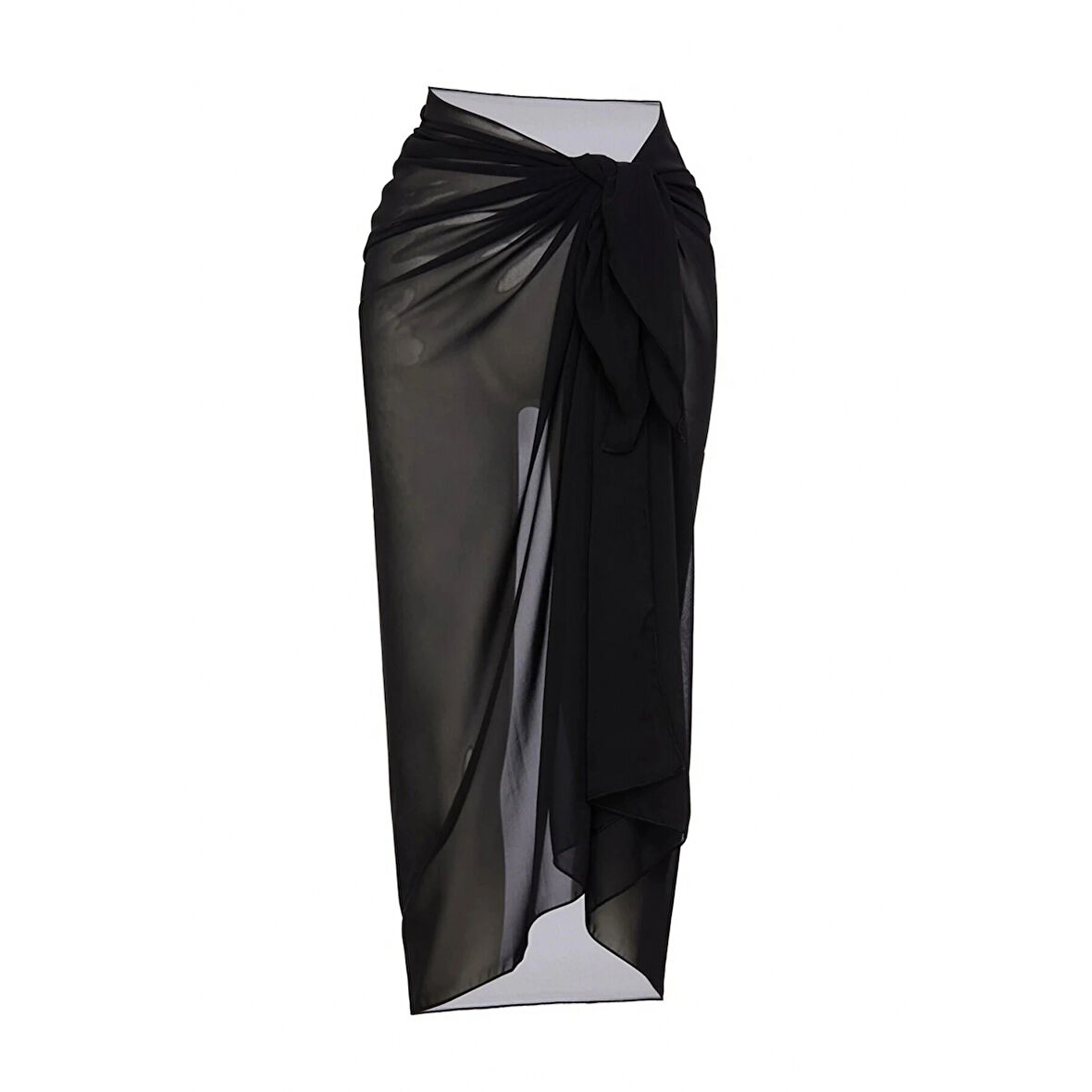 MARSiLYAN- Kadın Siyah Bodrum Stili Bağlama Detaylı 150x75 Pareo