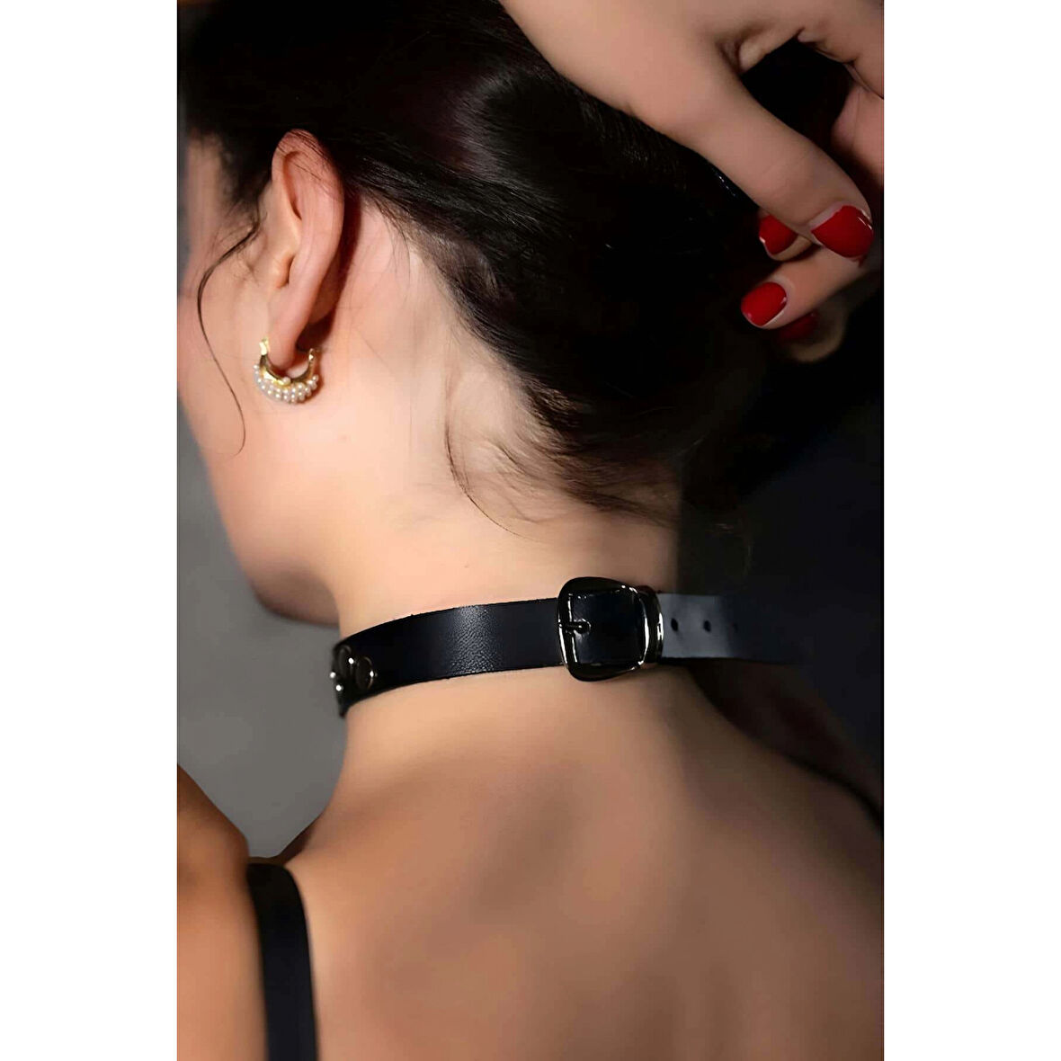 MARSİLYAN- Perçin Detaylı Şık Deri Choker-Tasma - APFT778