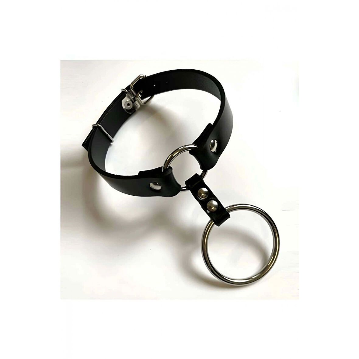 MARSİLYAN- Büyük Ve Küçük Halka Detaylı Ayarlı Deri Choker - APFT673