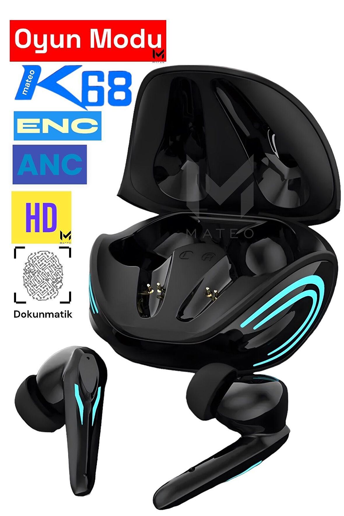 NOKİA C20 Uyumlu Bluetooth Kulaklık K68 Oyuncu Kulaklığı Tws Dokunmatik Hd Ses Mikrofon
