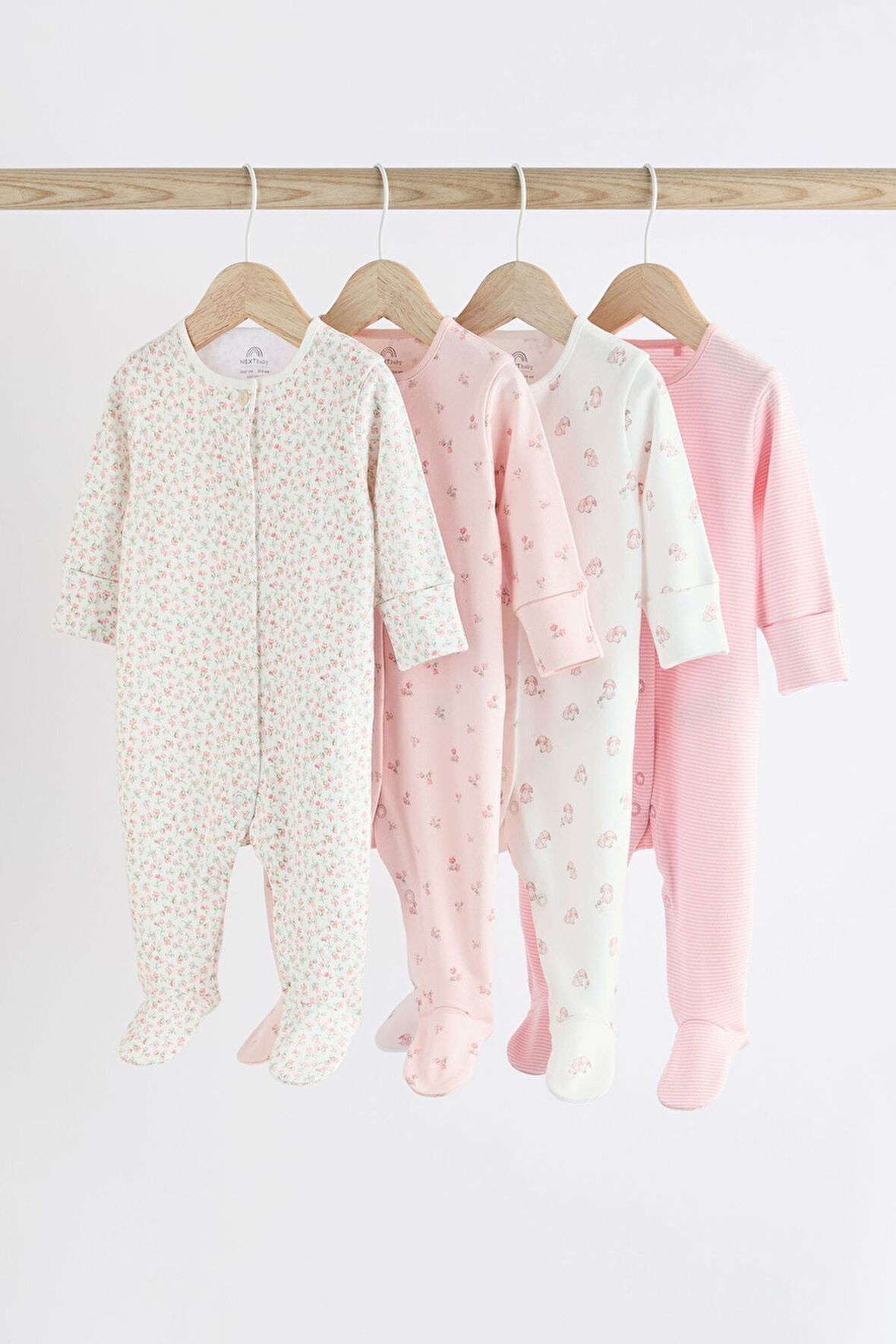 Next Baby % 100 Pamuklu Pembe Çiçek Desenli 4’lü Tulum Set