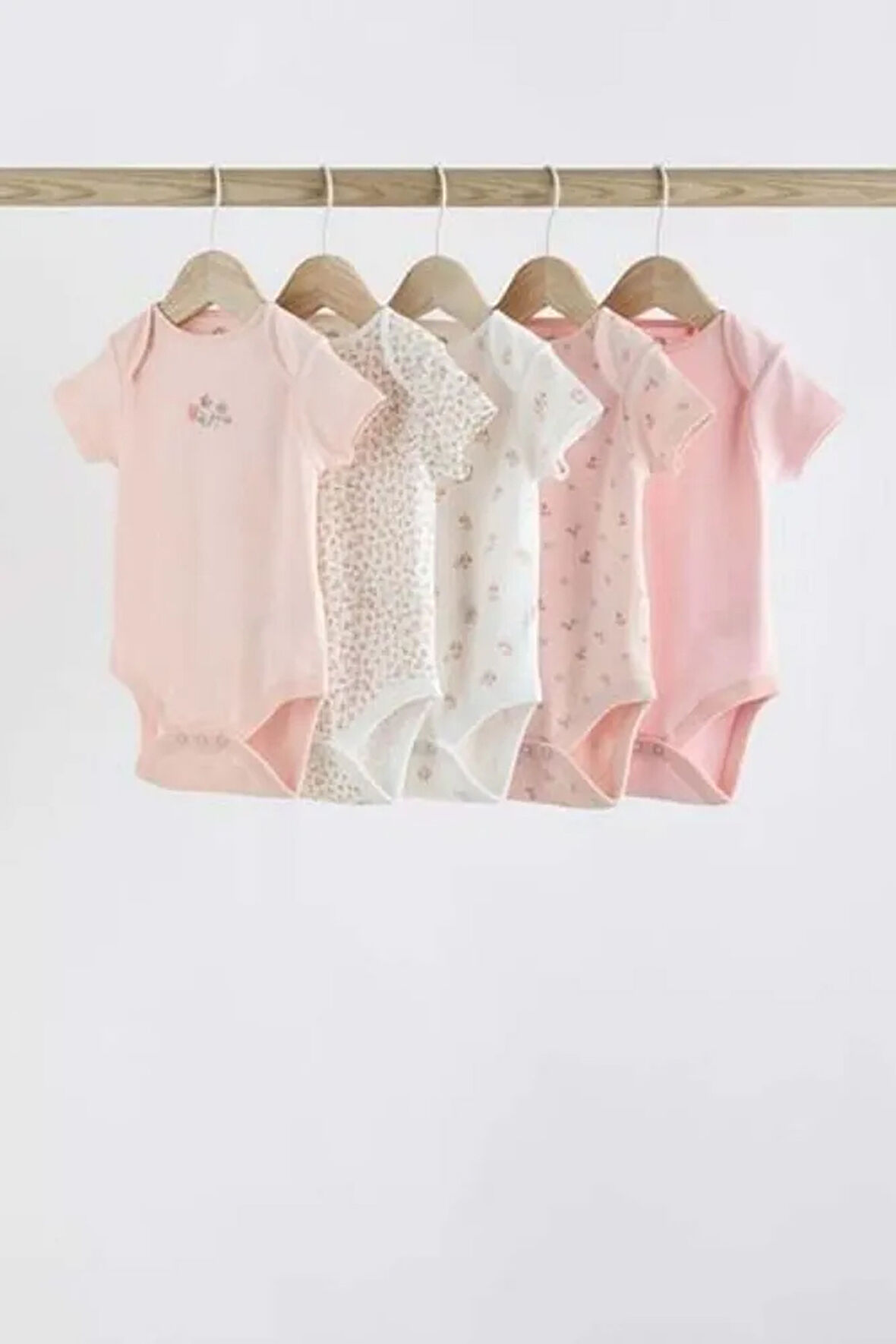 % 100 Pamuklu Pembe Çiçek Desenli Kısa Kollu 5'li Body Zıbın Set