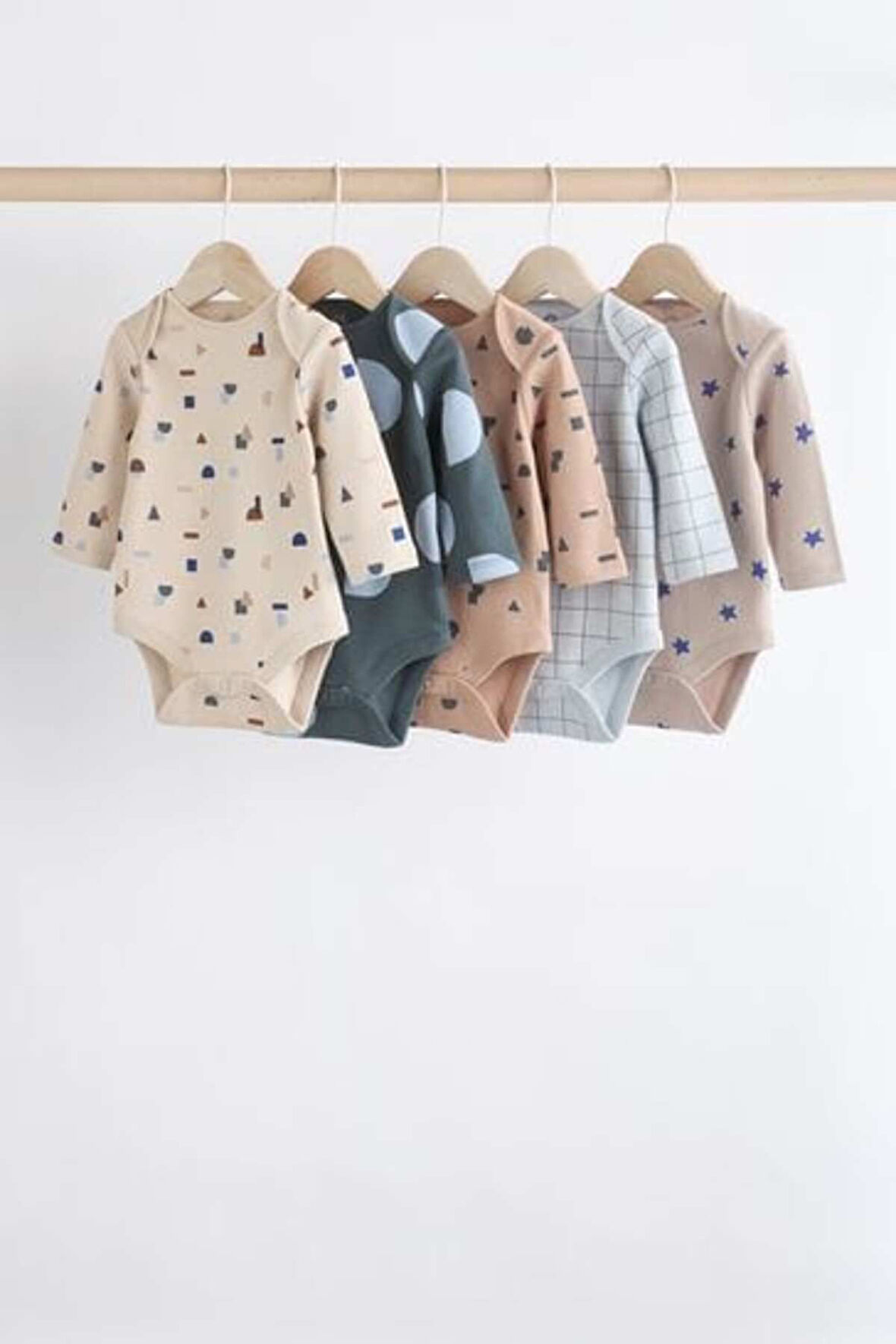 Next Baby Pamuklu Mavi Yıldız Desenli Uzun Kollu 5'li Body Zıbın Set