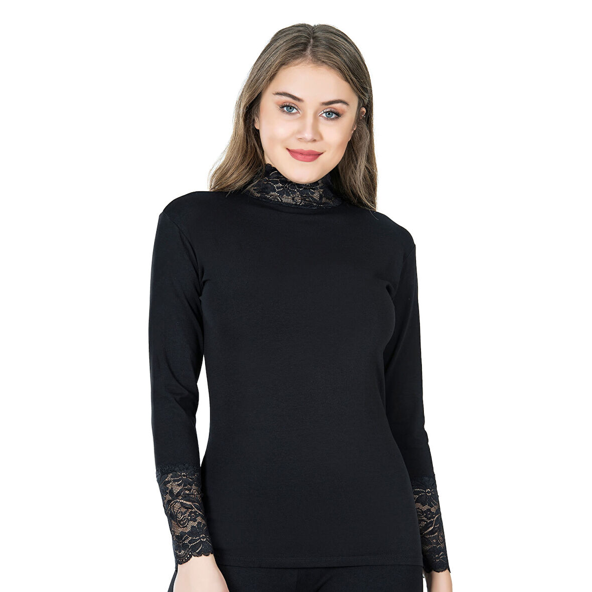 MARSiLYAN- Balıkçı Yaka Dantelli Kadın Tişört 278