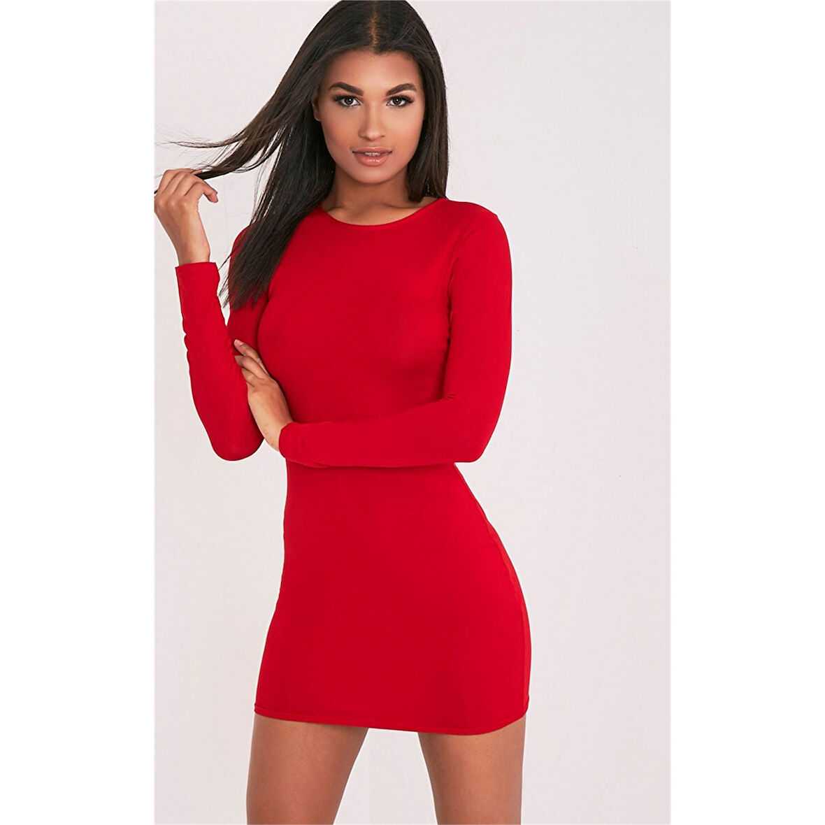 MARSiLYAN- Uzun Kollu Mini Kırmızı Elbise