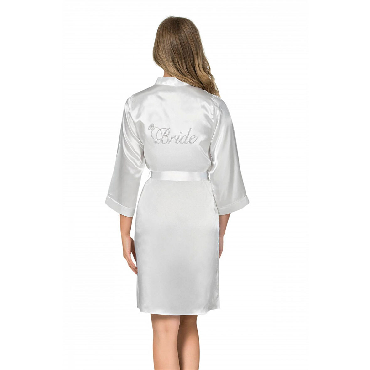 MARSiLYAN-  Beyaz Kısa Saten Bride Sabahlık