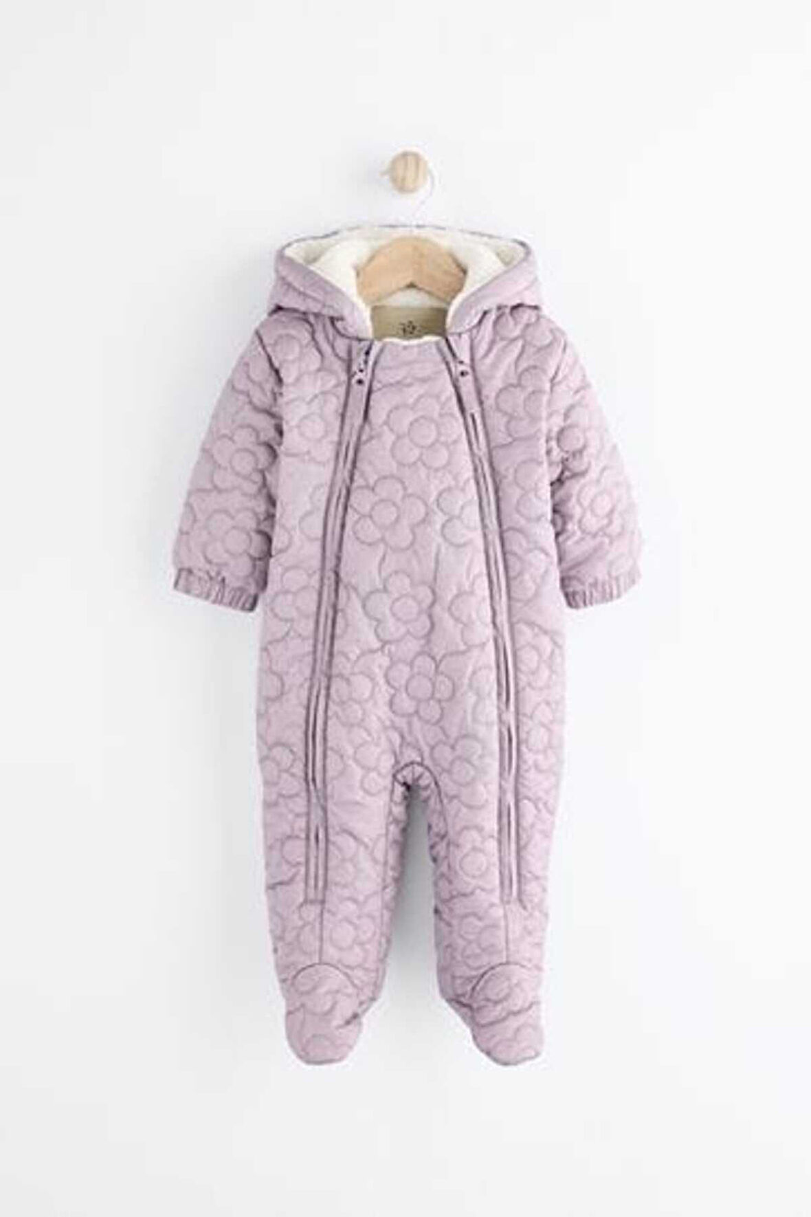 Next Baby Lila Çiçek Desenli  Tam Polar Astarlı Kapitone  Astronot Tulum