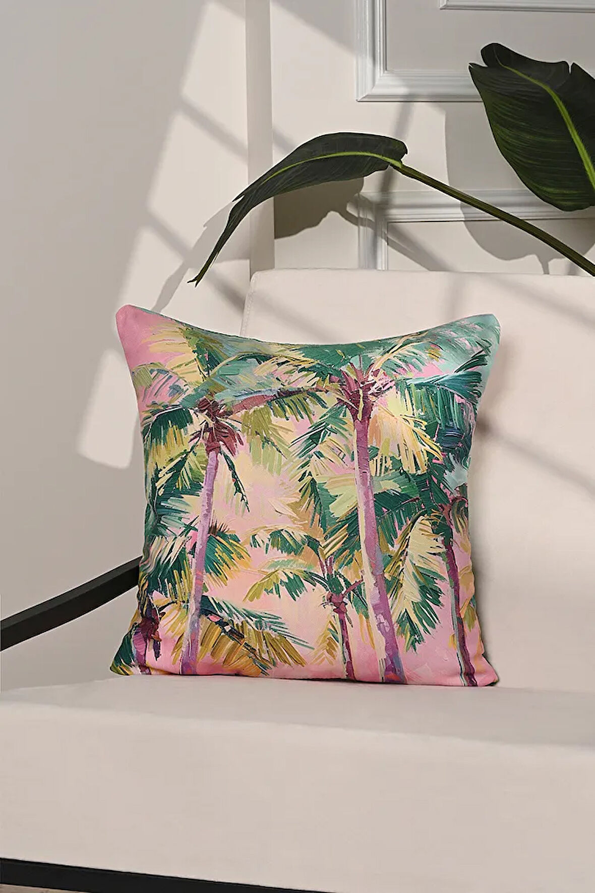 Paradise Palms Renkli Tropikal Ağaç Desenli Kırlent Kılıfı – 43x43cm