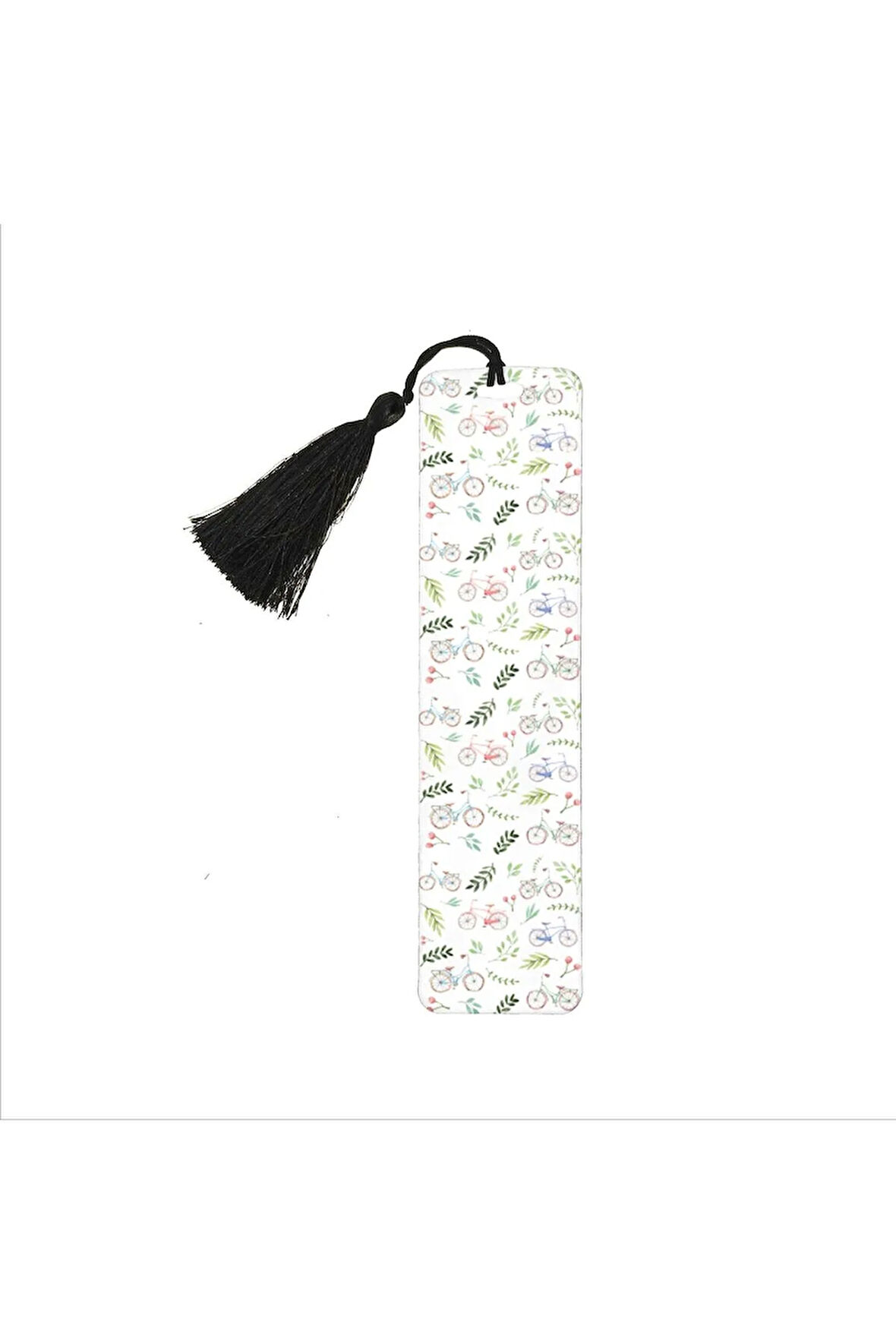 Bisikletli Desen Baskılı, Püsküllü Kitap Ayracı (Bookmark,ayraç-133)