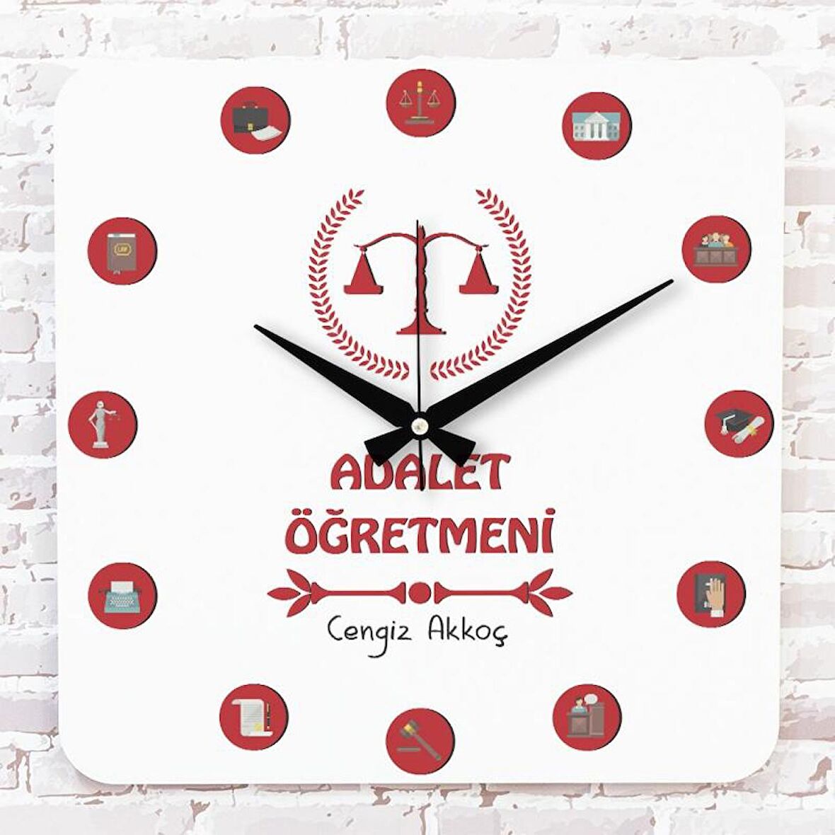 Adalet Öğretmenine Hediye Ahşap Saat 33cm KA01-1002