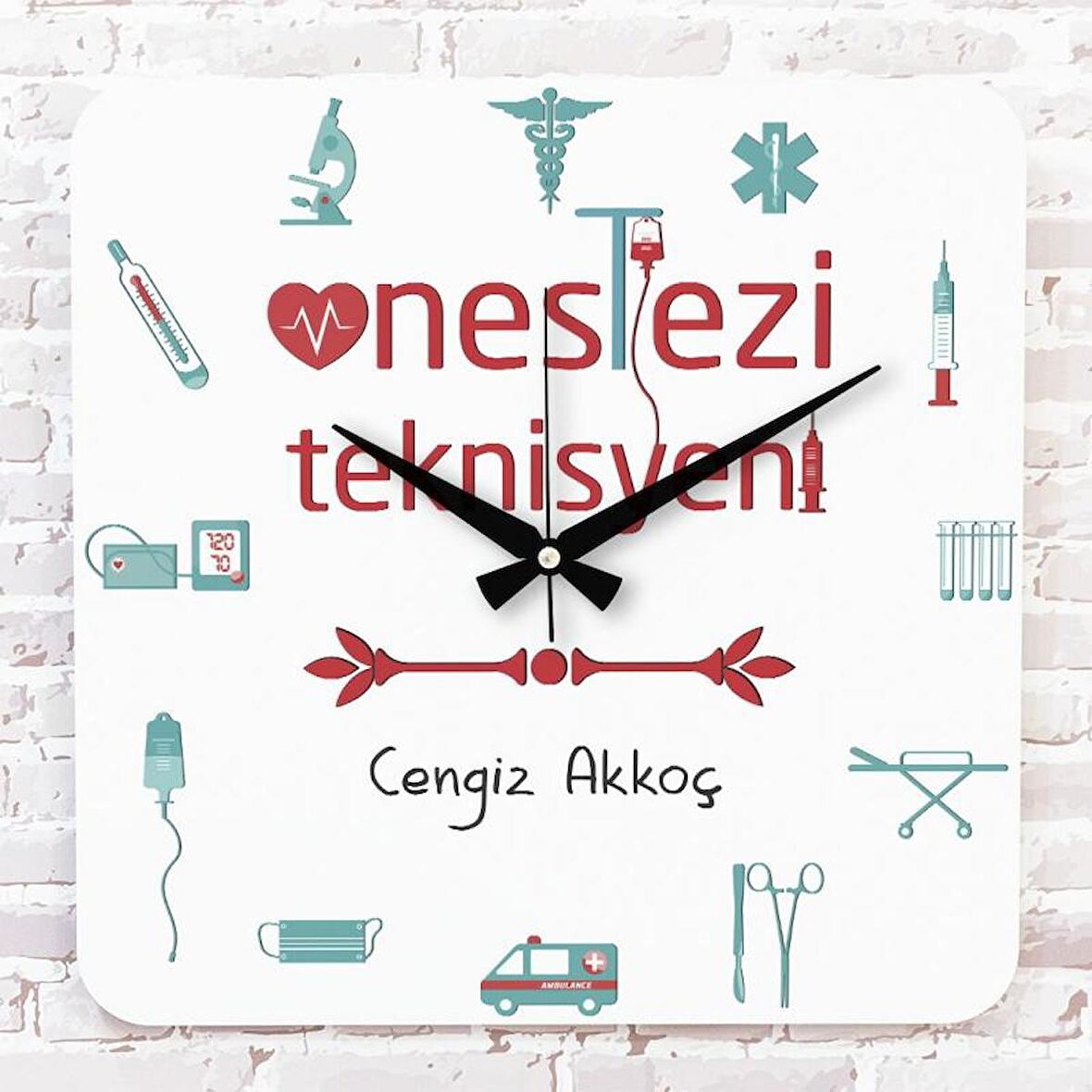 Anestezi Teknikerine Hediye Ahşap Saat 33cm KA01-1004