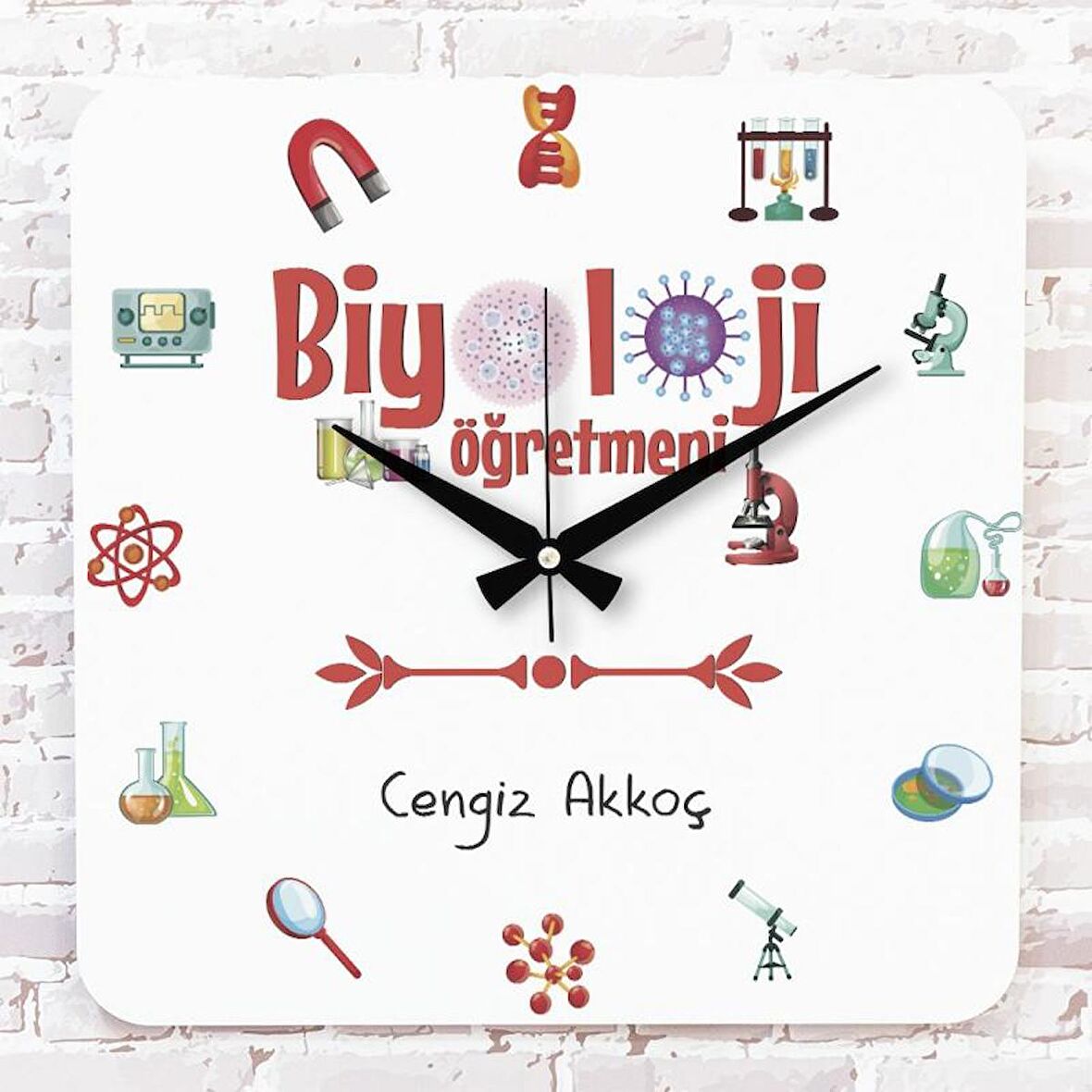 Biyoloji Öğretmenine Hediye Ahşap Saat 33cm KA01-1036