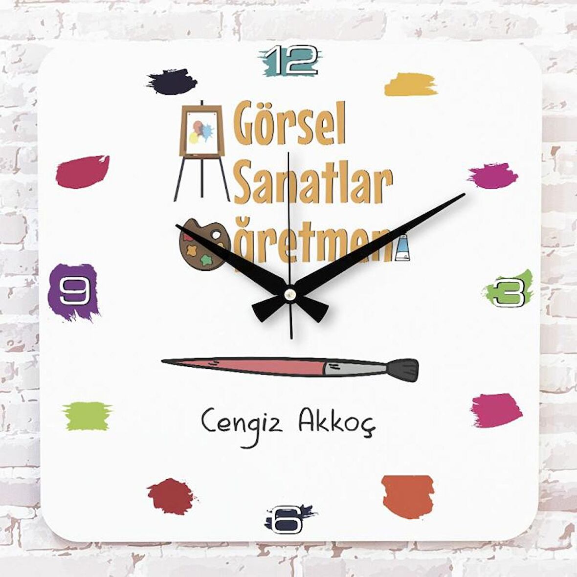 Görsel Sanatlar Öğretmenine Hediye Ahşap Saat 33cm KA01-1046