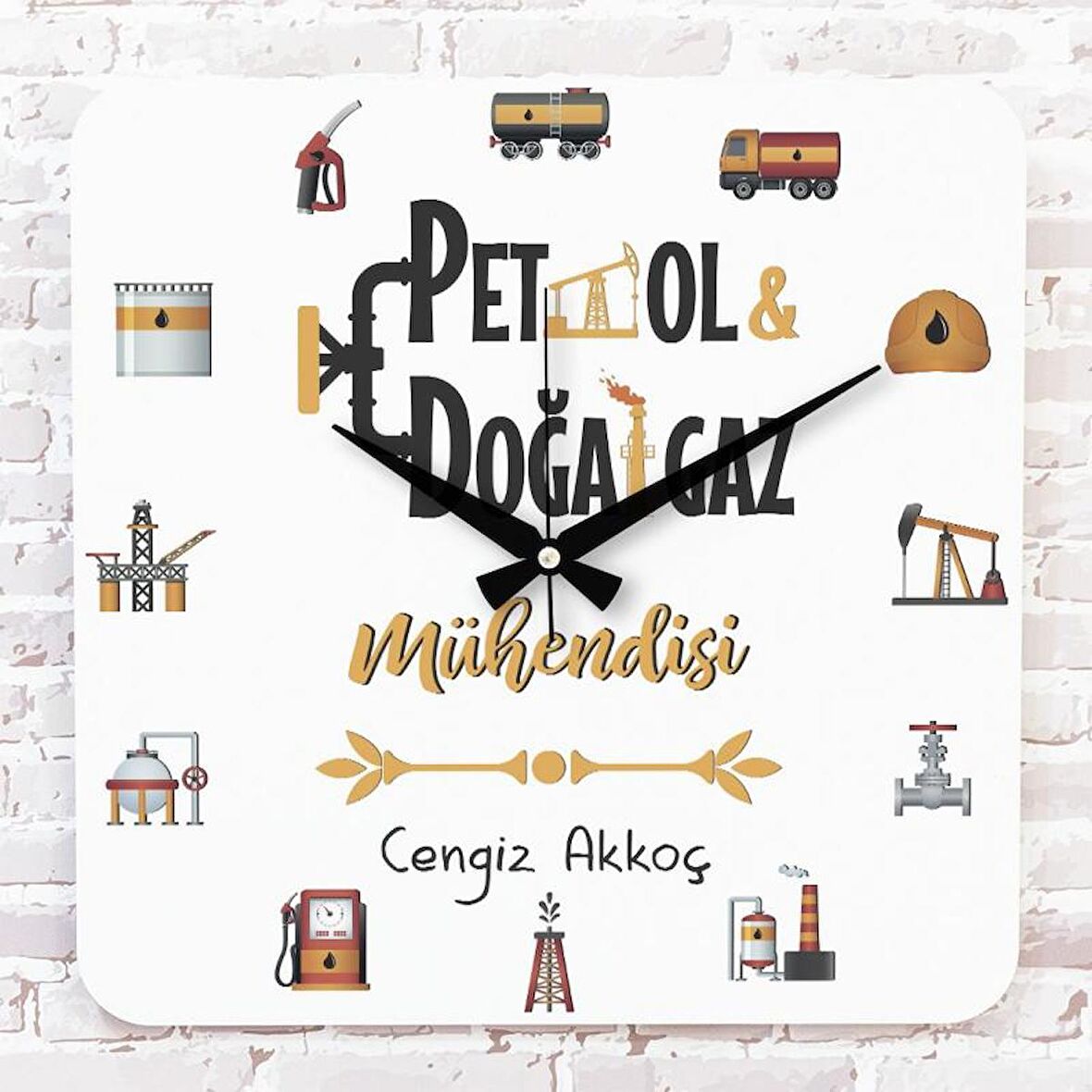 Petrol & Doğalgaz Mühendisine Hediye Ahşap Saat 33cm KA01-1068