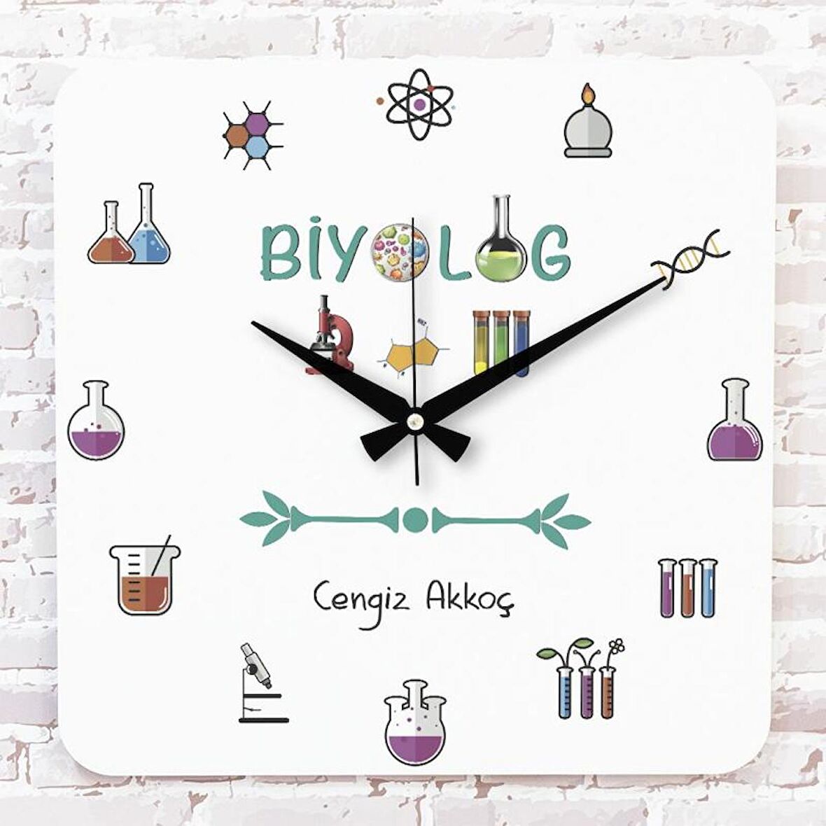 Biyologlara Hediye Ahşap Saat 33cm KA01-1105